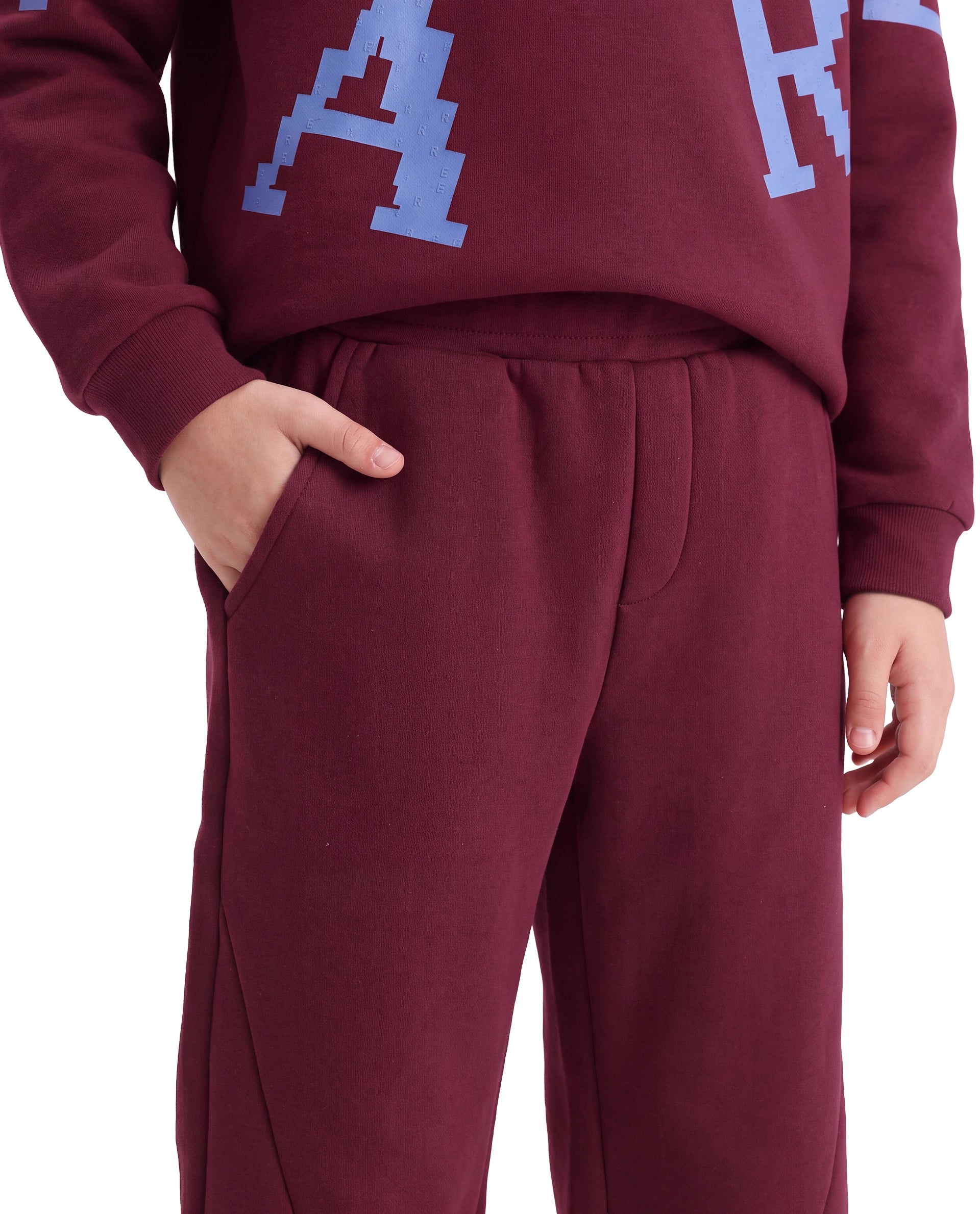 Rare Ones Kids Placo-B Maroon Cotton Blend Fabric Drawstring Closure Jogger Fit Plain Track Pant