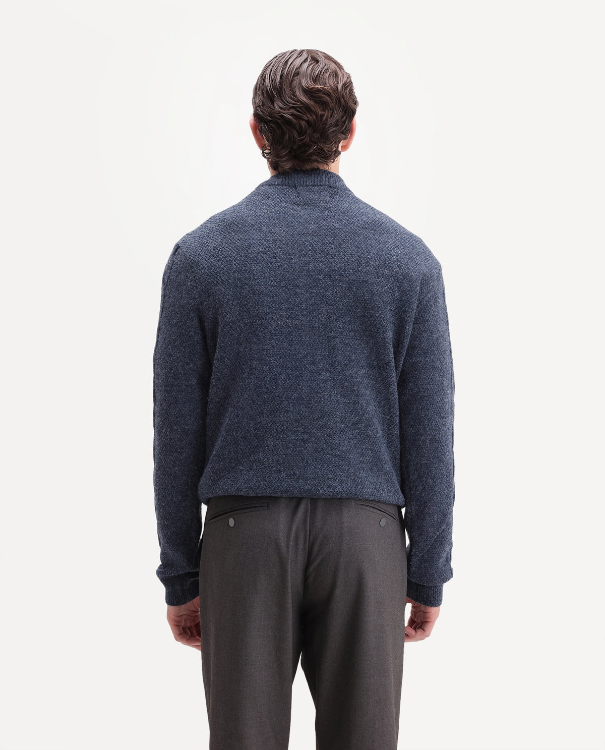 Rare Rabbit Men's Harry-E Blue Polyester Blend Crew Neck Regular Textured Sweater