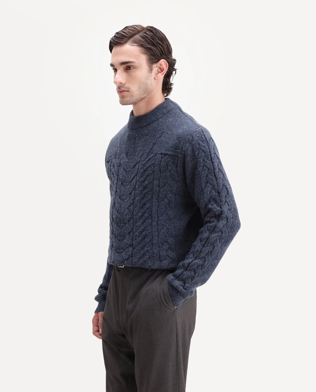 Rare Rabbit Men's Harry-E Blue Polyester Blend Crew Neck Regular Textured Sweater