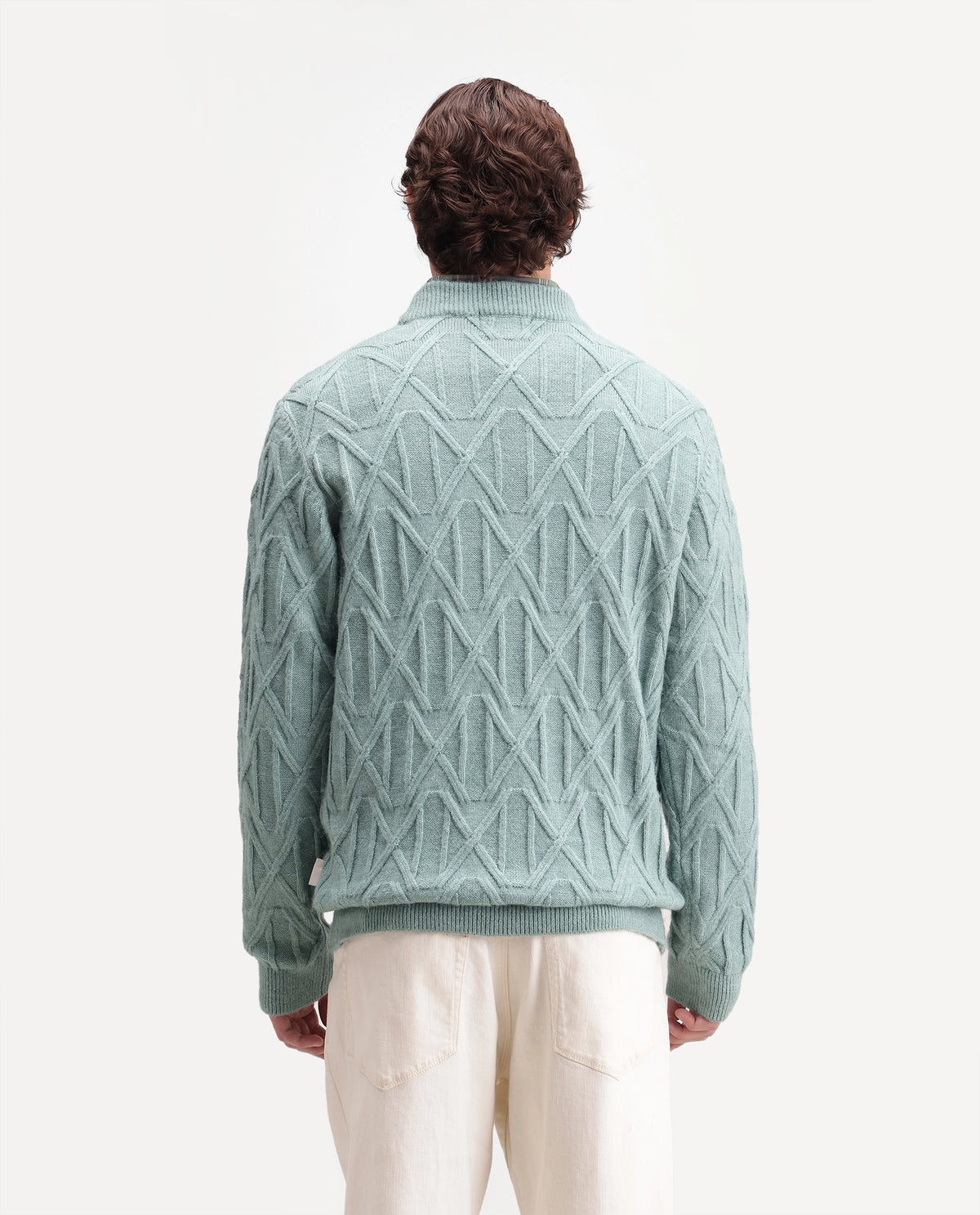 Rare Rabbit Men's Zayn-E Dusky Teal Acrylic Blend Turtle Neck Regular Jacquard Sweater