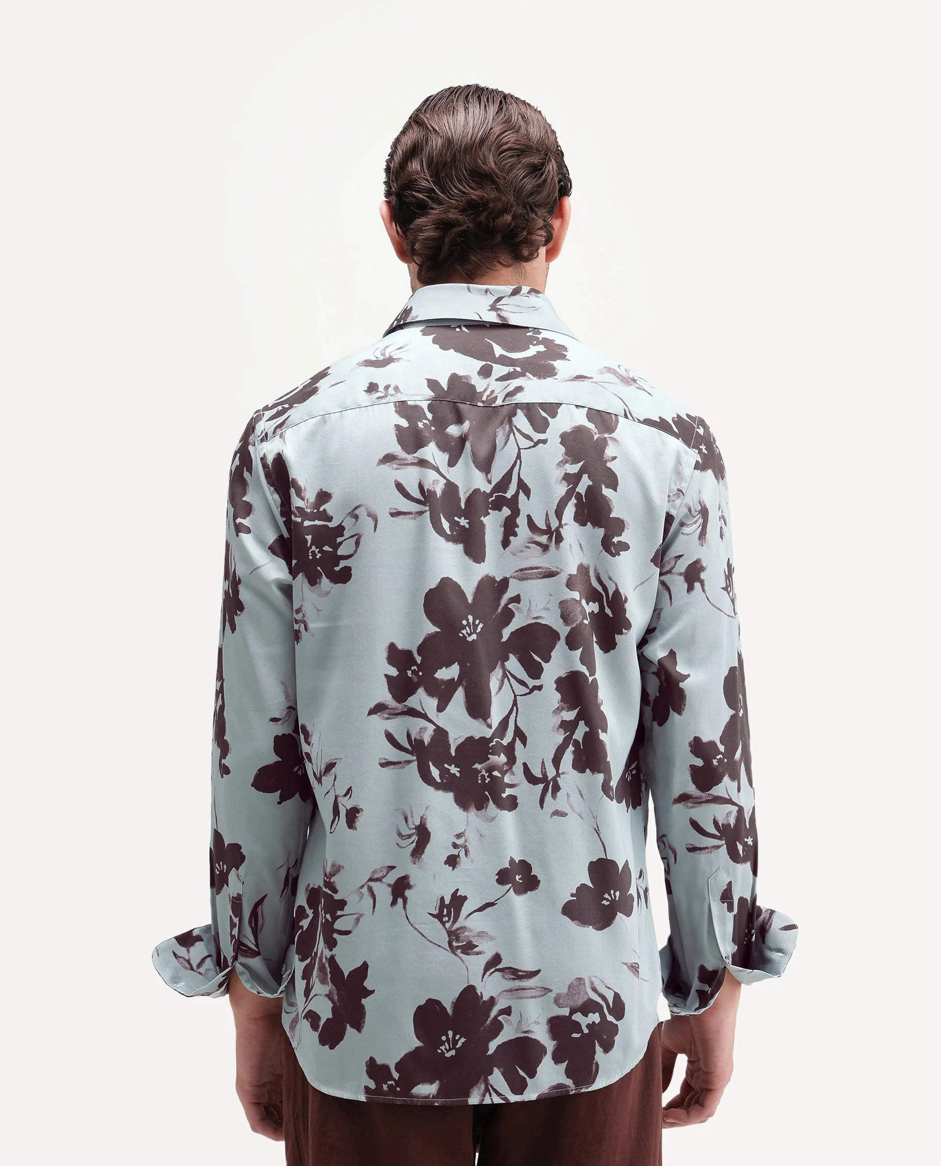 Rare Rabbit Men's Flora Pastel Blue Cotton Spread Collar Regular Floral Print Shirt