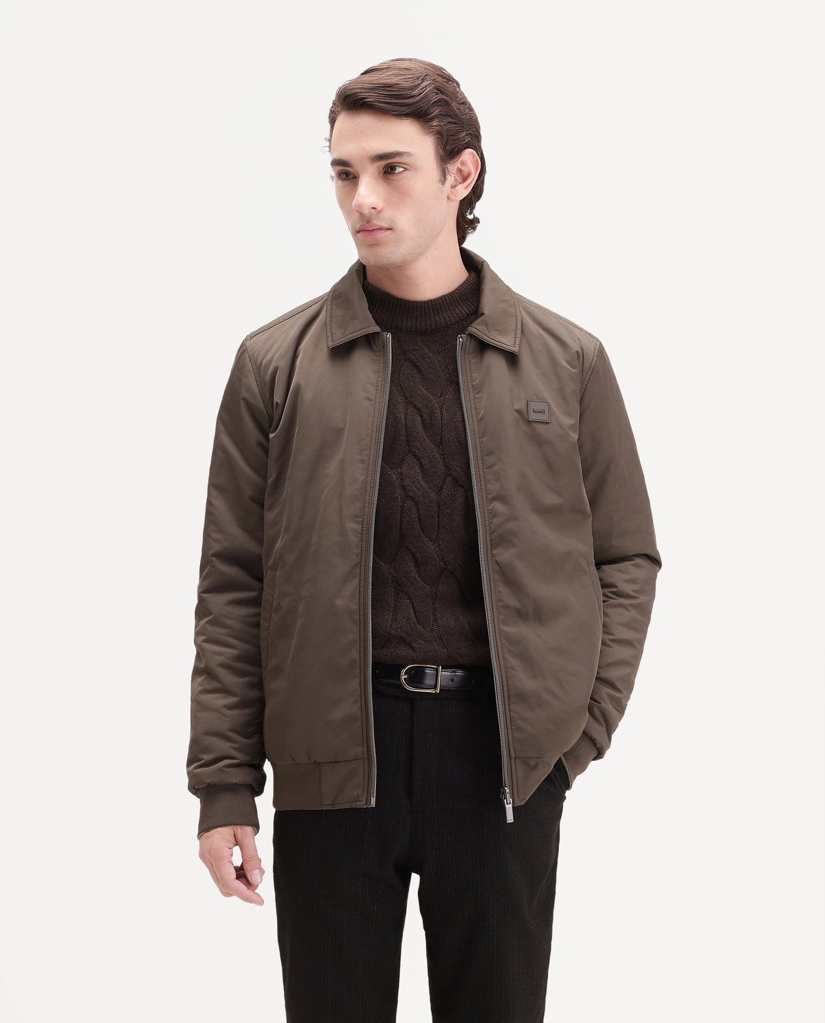 Rare Rabbit Men's Roy Primary Brown Polyester High Neck Regular Plain Jacket