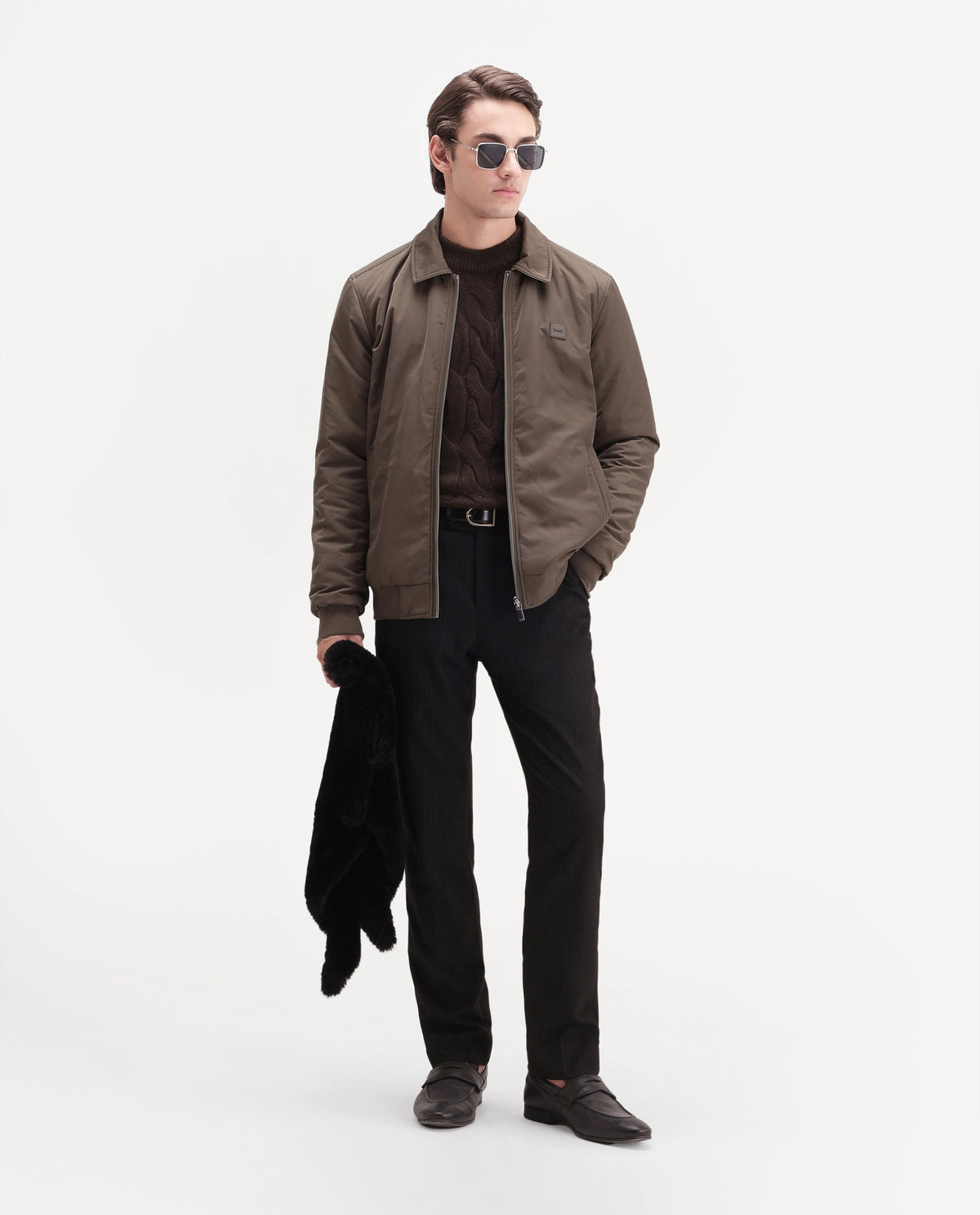 Rare Rabbit Men's Roy Primary Brown Polyester High Neck Regular Plain Jacket