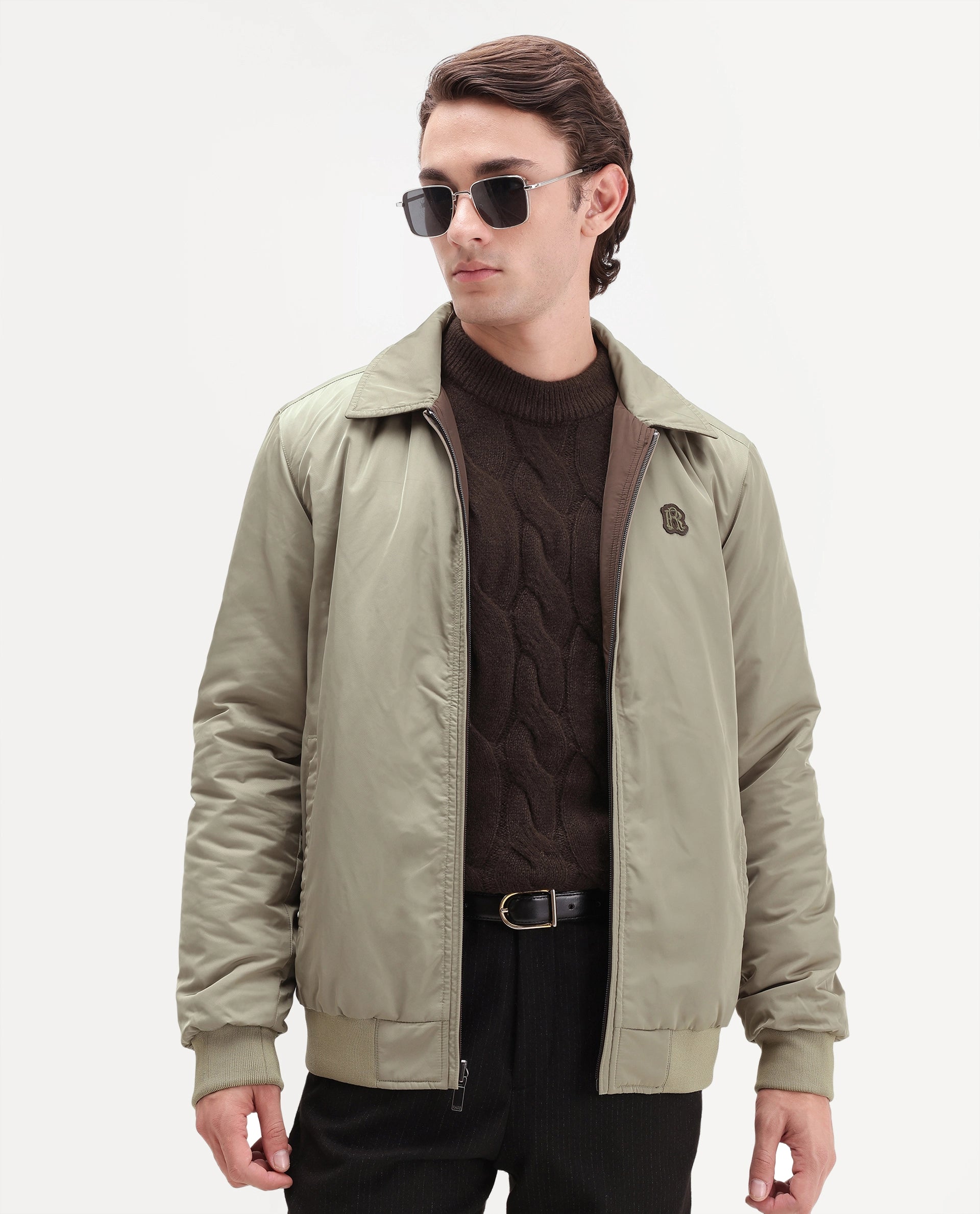 Rare Rabbit Men's Roy Primary Brown Polyester High Neck Regular Plain Jacket
