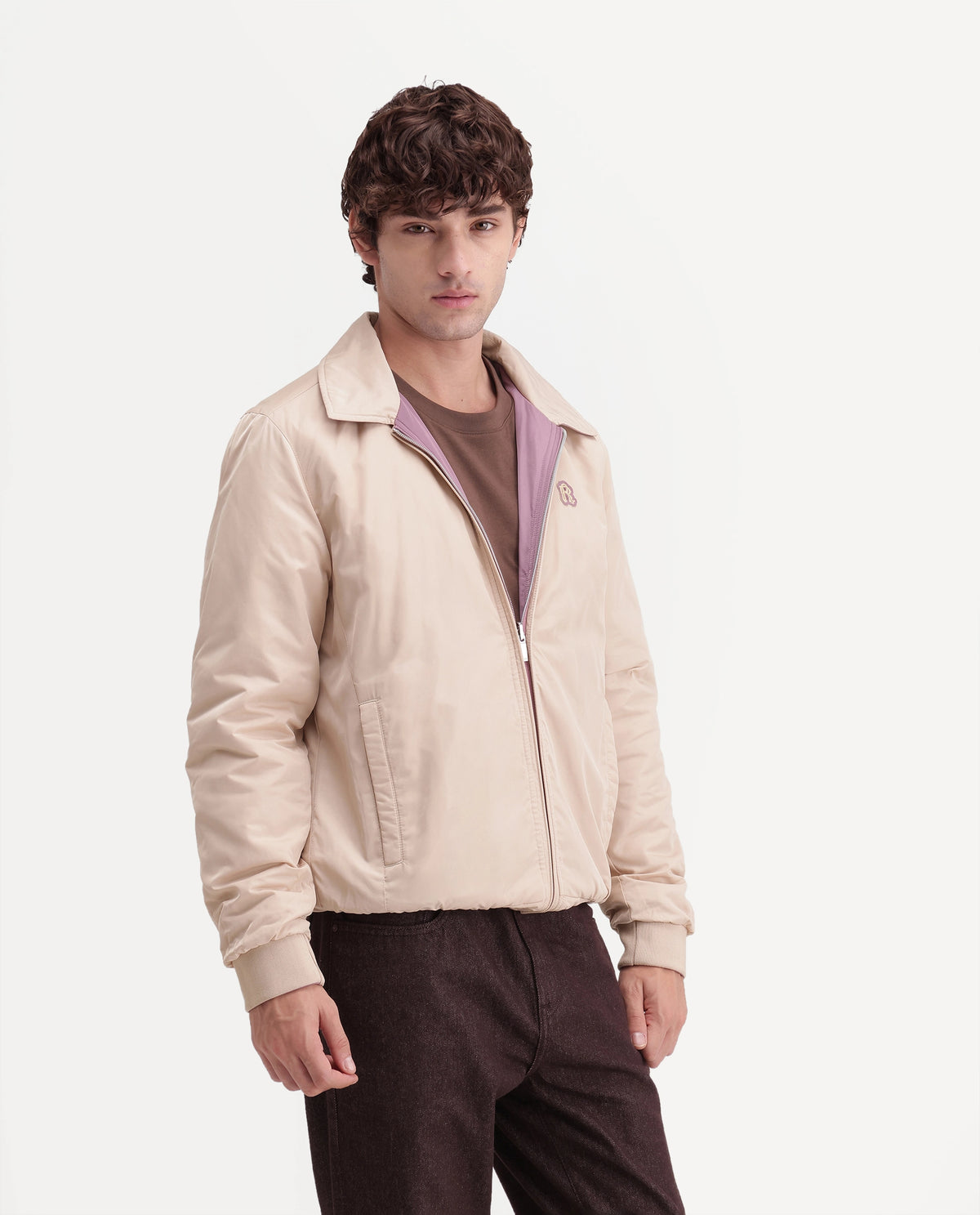Rare Rabbit Men's Roy Dusky Purple Polyester High Neck Regular Plain Jacket