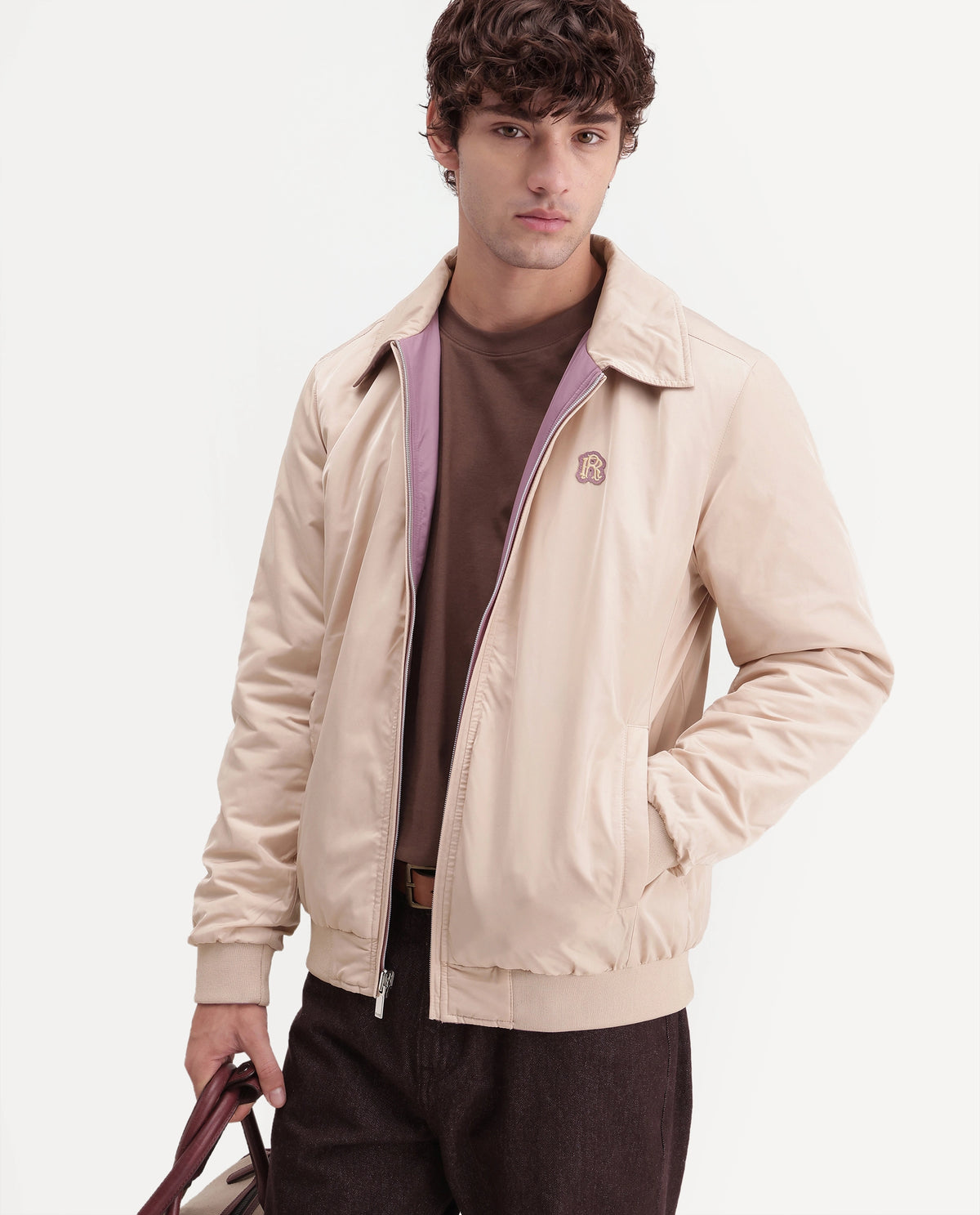 Rare Rabbit Men's Roy Dusky Purple Polyester High Neck Regular Plain Jacket