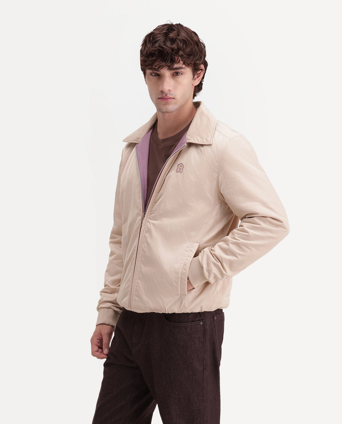 Rare Rabbit Men's Roy Dusky Purple Polyester High Neck Regular Plain Jacket
