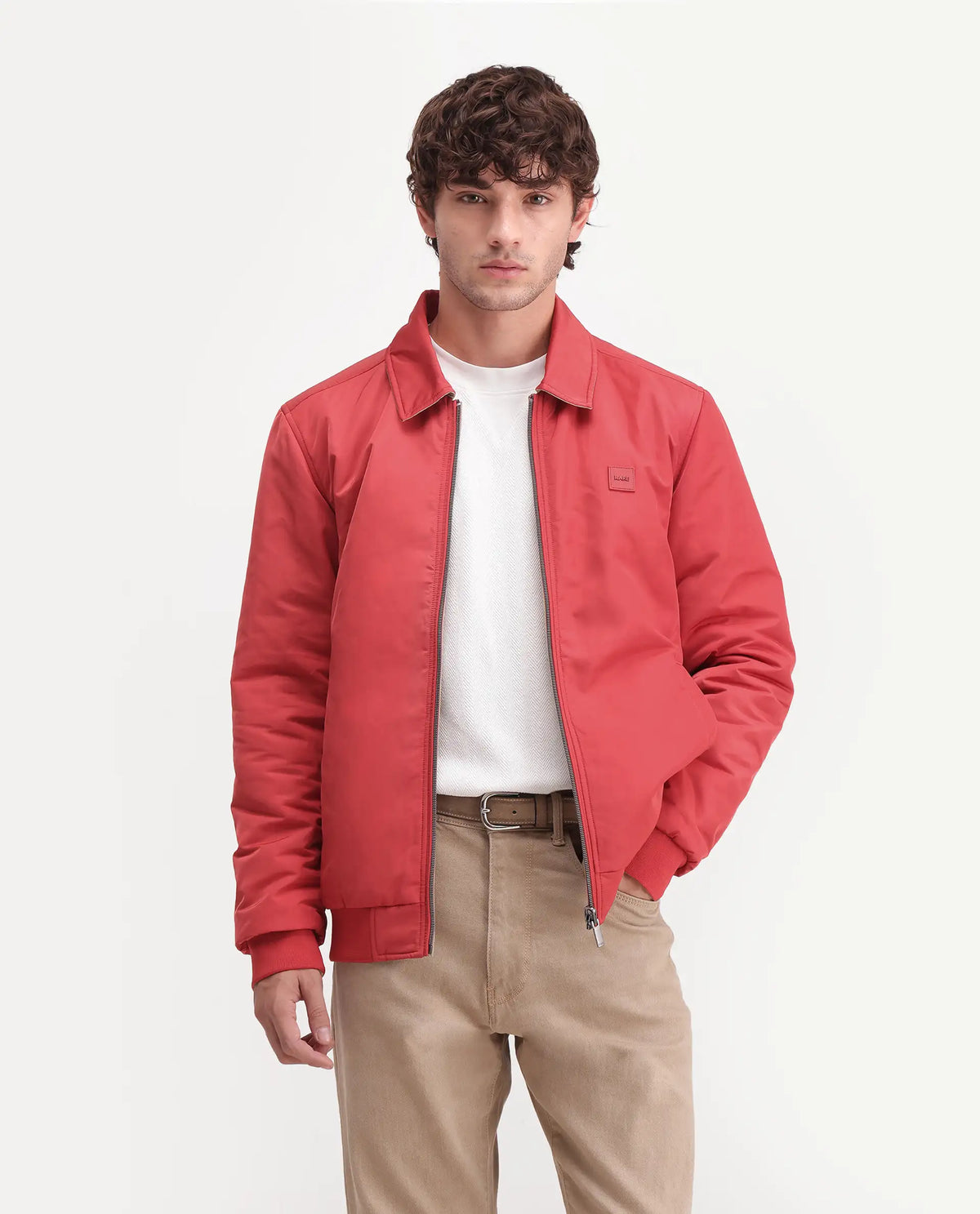 Rare Rabbit Men's Roy Dark Red Polyester High Neck Regular Plain Jacket
