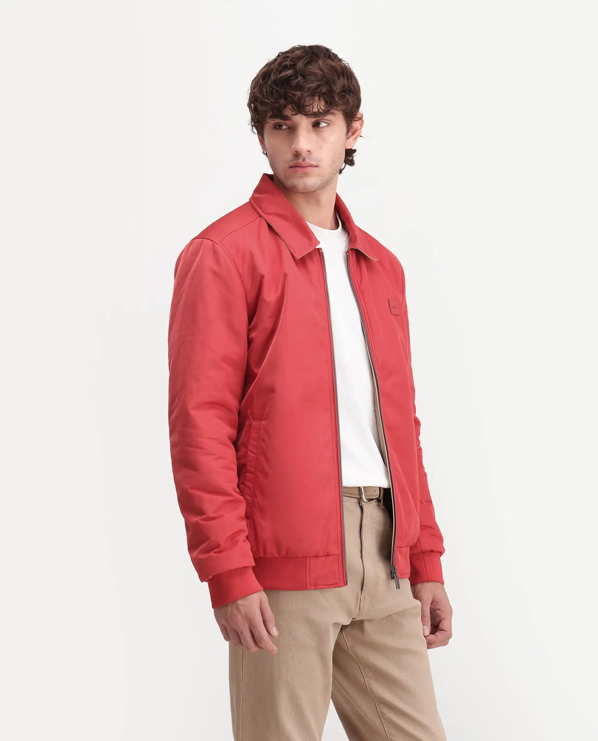Rare Rabbit Men's Roy Dark Red Polyester High Neck Regular Plain Jacket