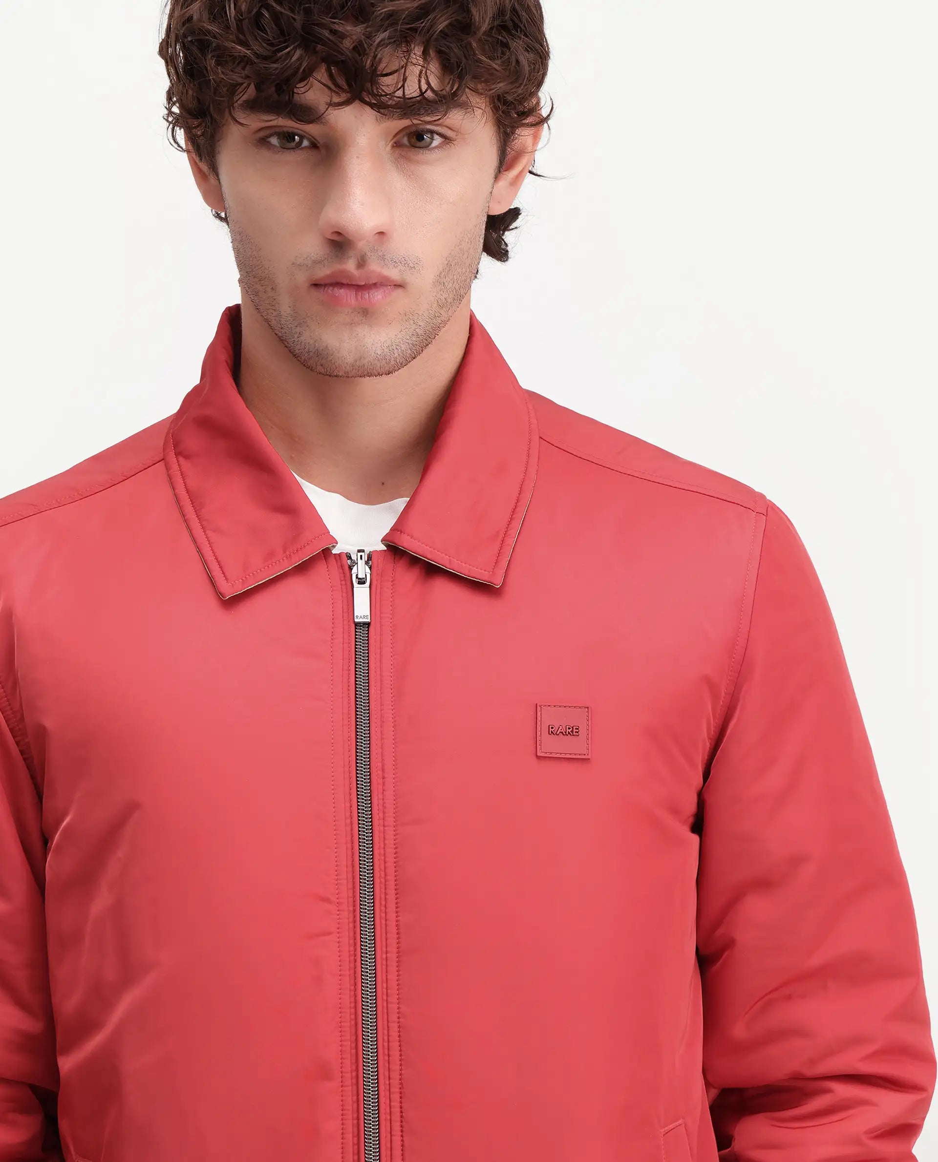 Rare Rabbit Men's Roy Dark Red Polyester High Neck Regular Plain Jacket