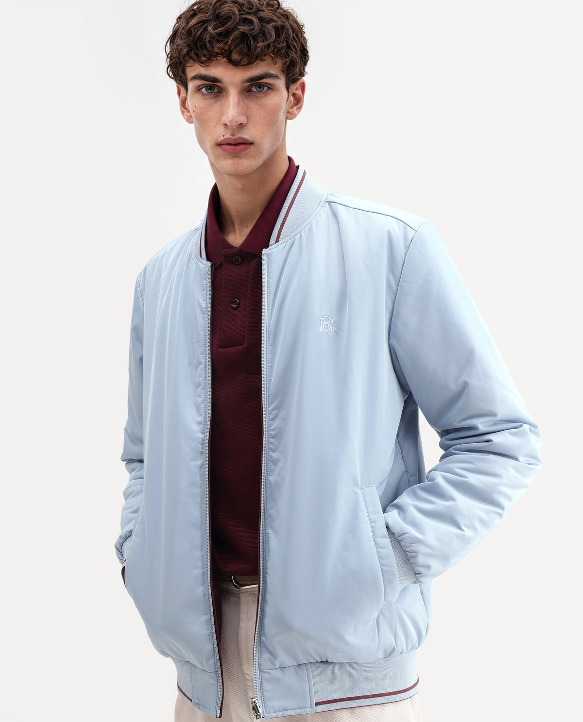 Rare Rabbit Men's Ban Primary Blue Polyester High Neck Regular Plain Jacket