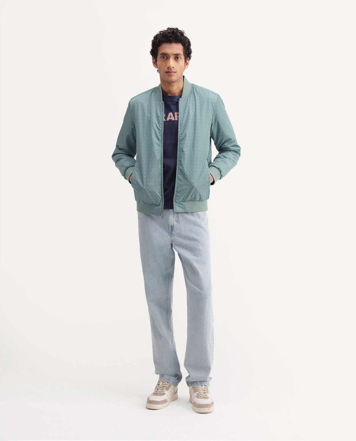 Rare Rabbit Men's Ban Dusky Blue Polyester High Neck Regular Plain Jacket