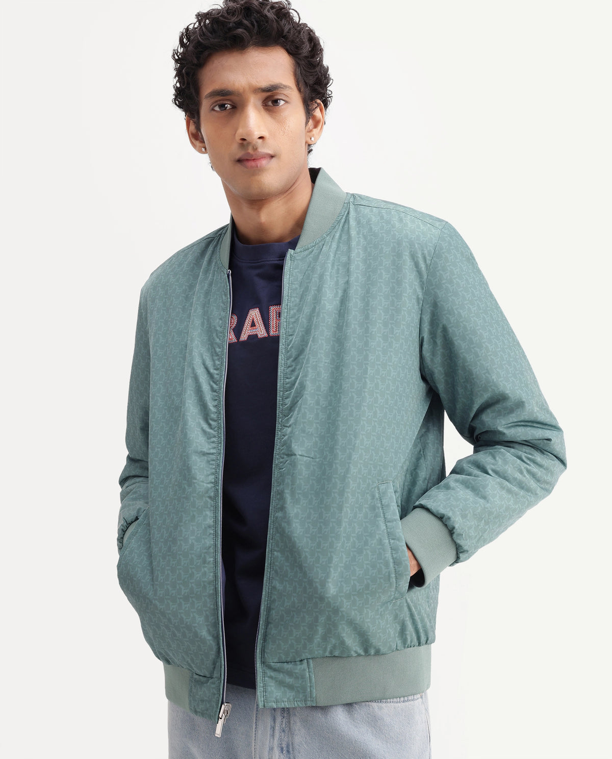 Rare Rabbit Men's Ban Dusky Blue Polyester High Neck Regular Plain Jacket