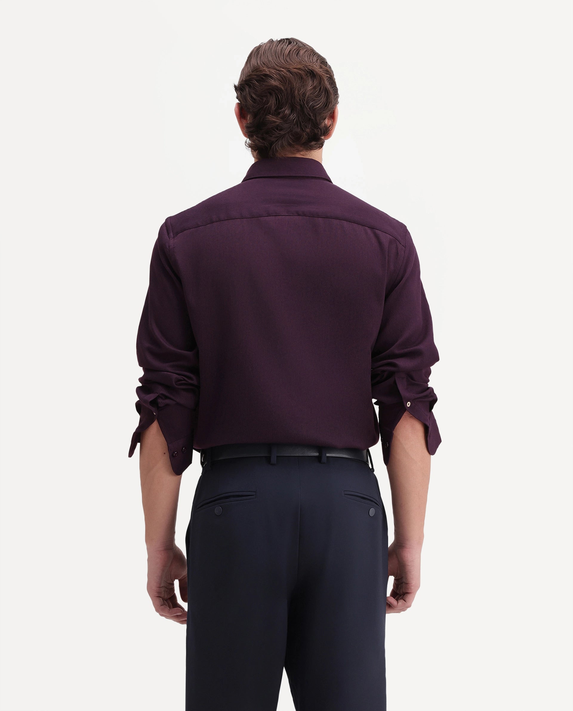 Rare Rabbit Men's Rexin Primary Maroon Polyester Blend Spread Collar Regular Plain Shirt