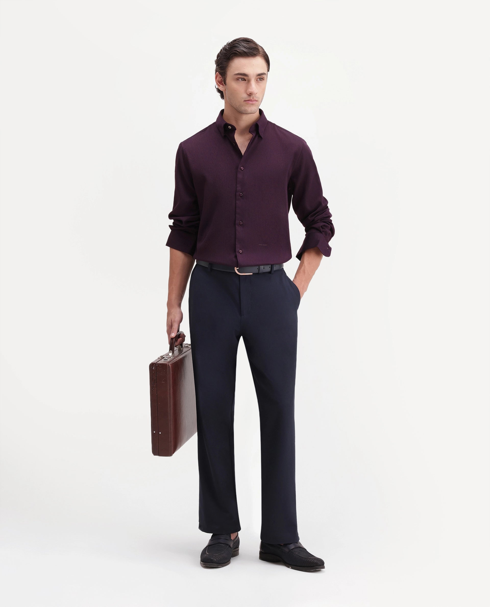 Rare Rabbit Men's Rexin Primary Maroon Polyester Blend Spread Collar Regular Plain Shirt