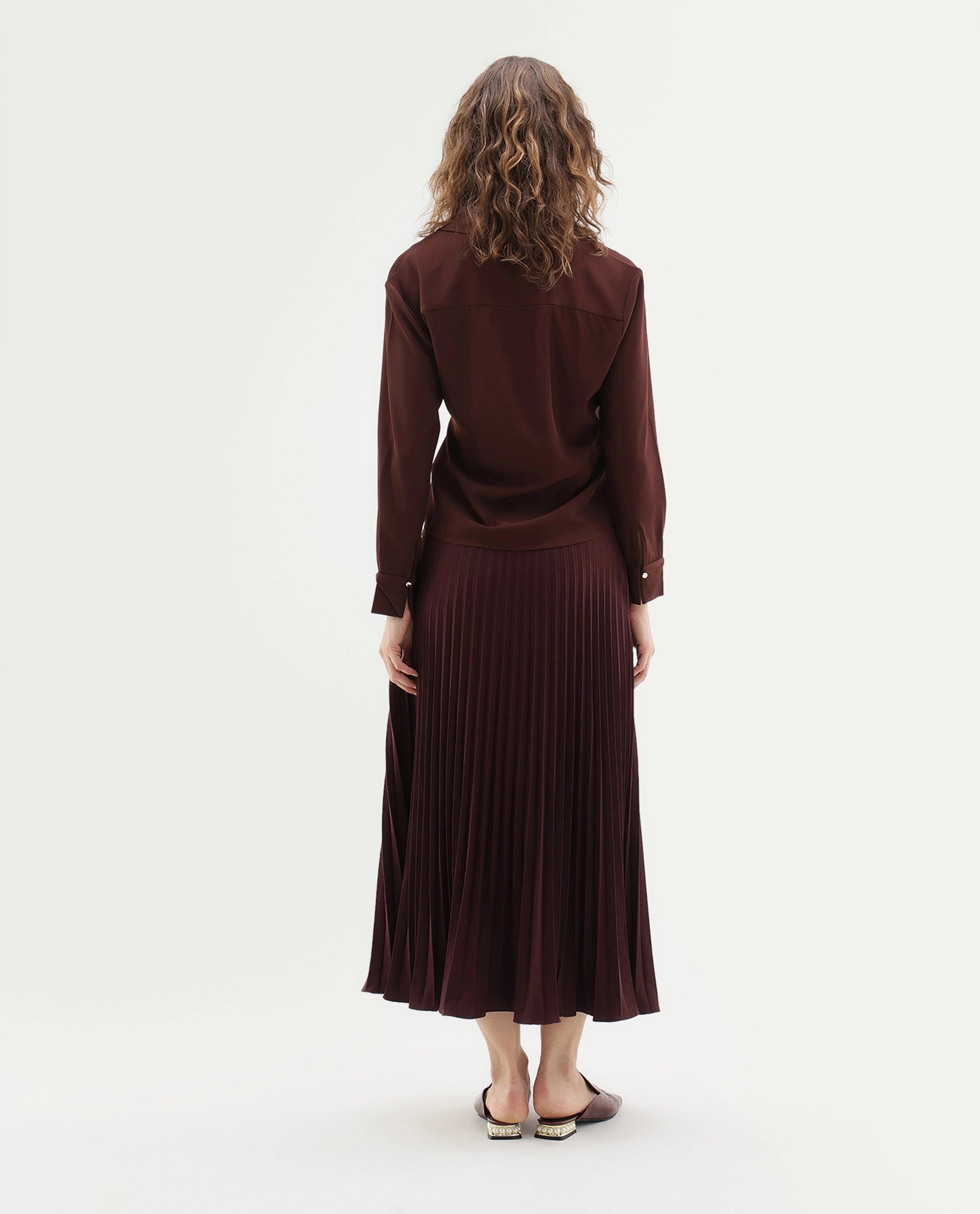 Rareism Women's Qansu-B Primary Brown Polyester Flared Plain Skirt