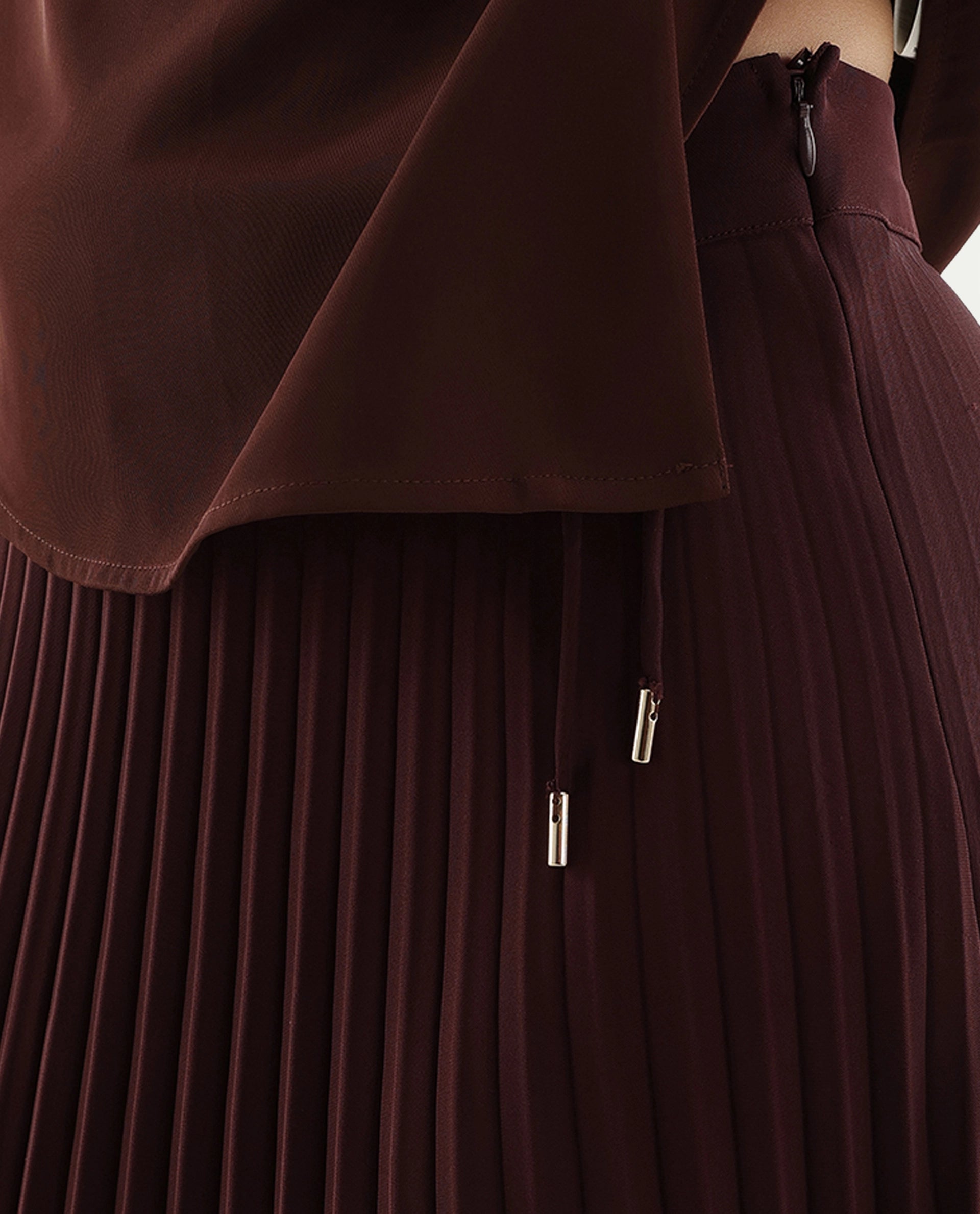 Rareism Women's Qansu-B Primary Brown Polyester Flared Plain Skirt