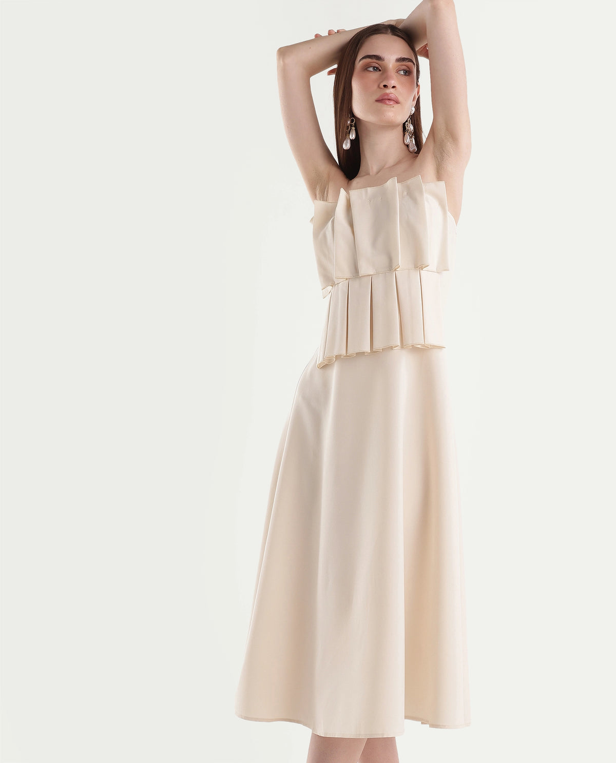 Rareism Women's Pich Off White Polyester Blend Zipper A-Line Plain Dress - image 1