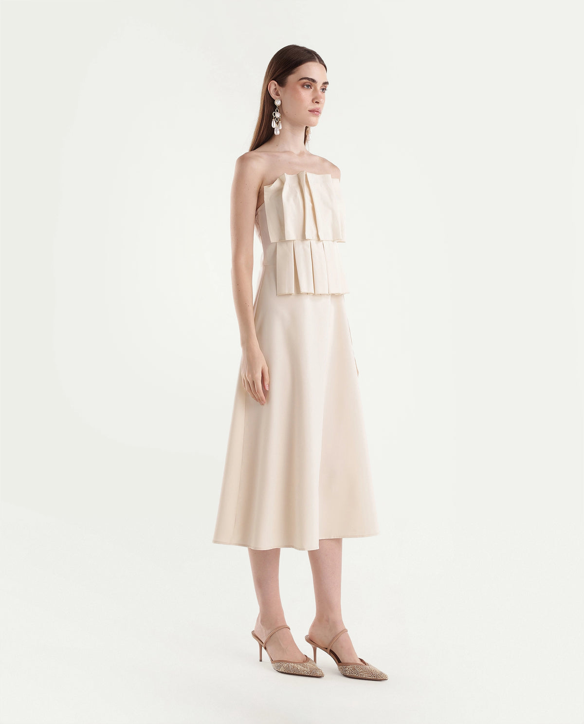 Rareism Women's Pich Off White Polyester Blend Zipper A-Line Plain Dress - image 4