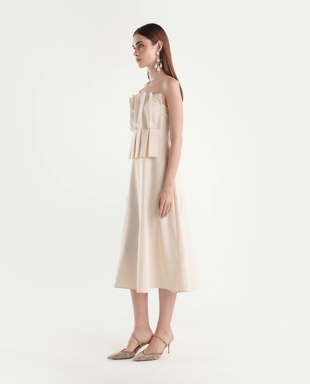 Rareism Women's Pich Off White Polyester Blend Zipper A-Line Plain Dress - image 5