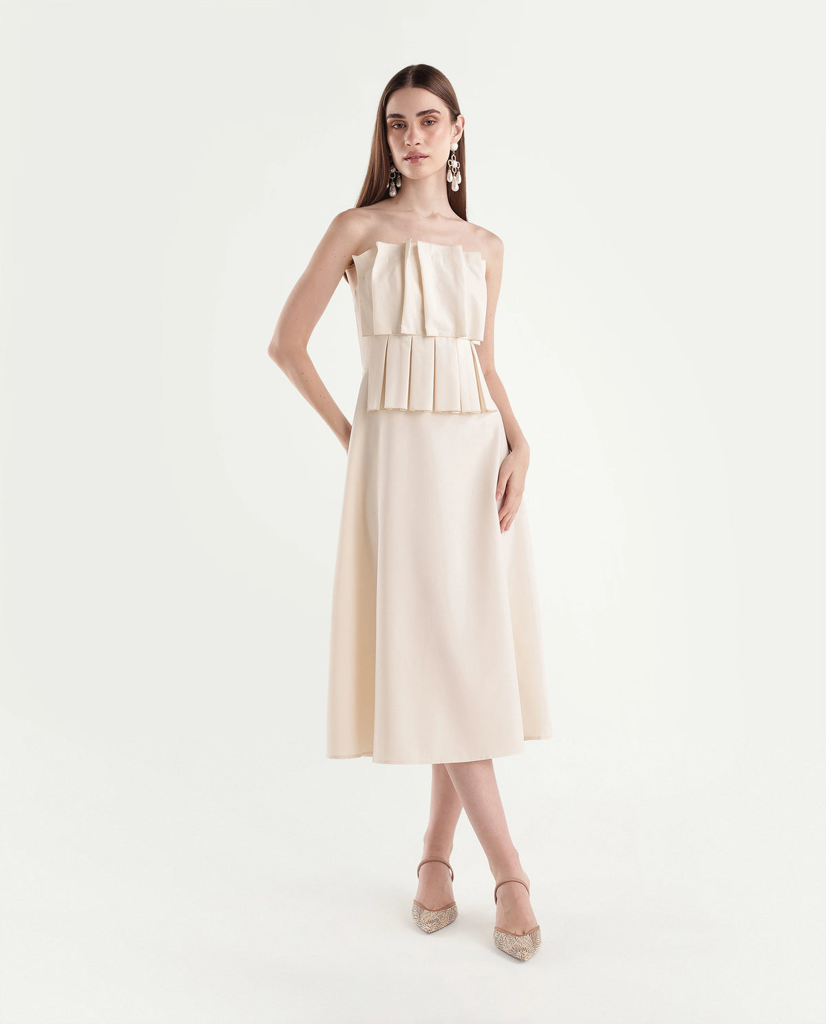 Rareism Women's Pich Off White Polyester Blend Zipper A-Line Plain Dress - image 6