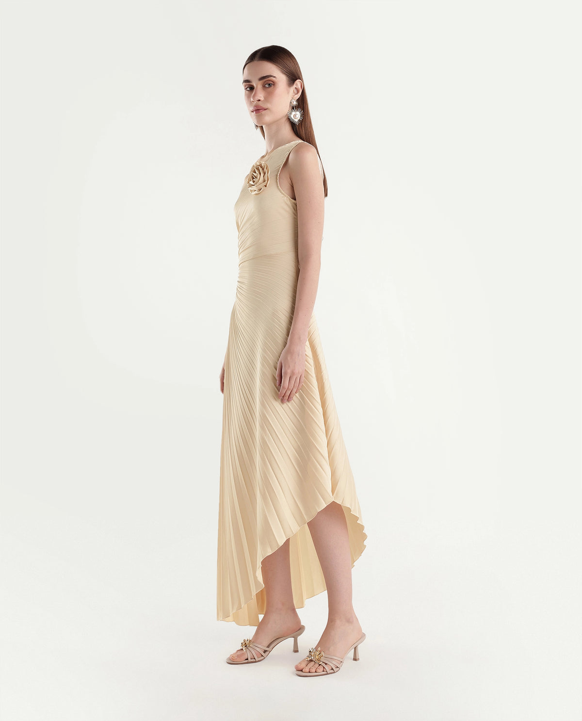 Rareism Women's Pichina Light Gold Polyester Flared Dress - image 5
