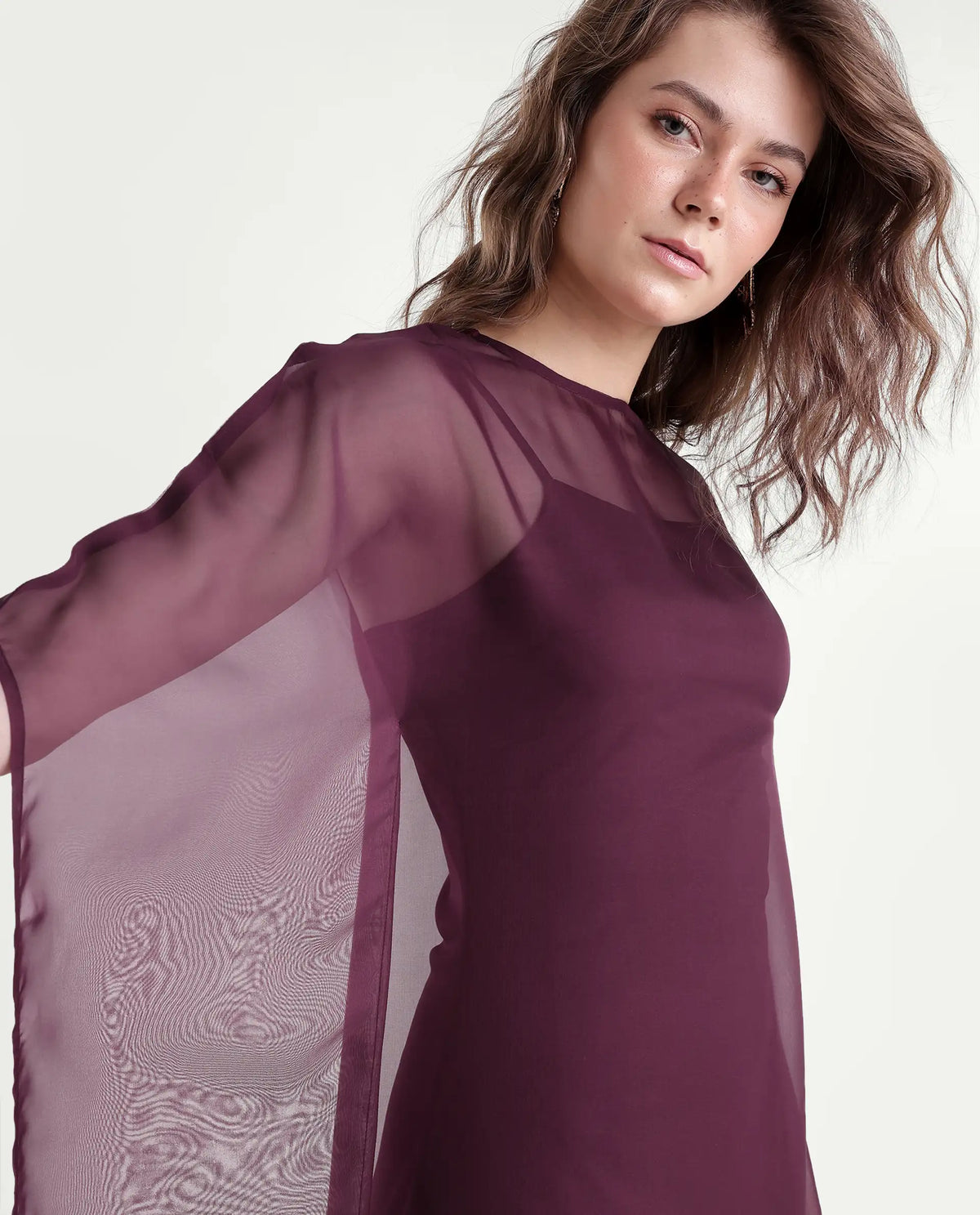 Rareism Women's Xikan Primary Maroon Polyester High Neck Kaftan Plain Dress