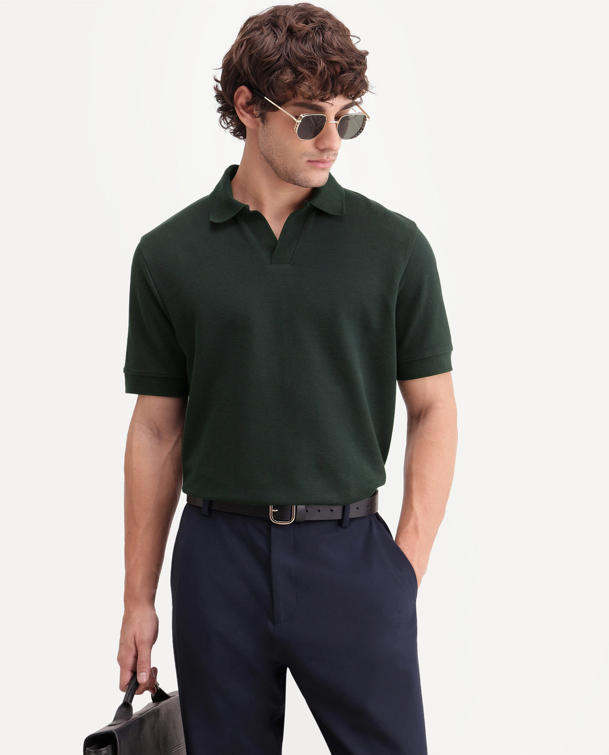 Rare Rabbit Men's Claws Dark Green Cotton Blend Jonny Collar Regular Plain Polo