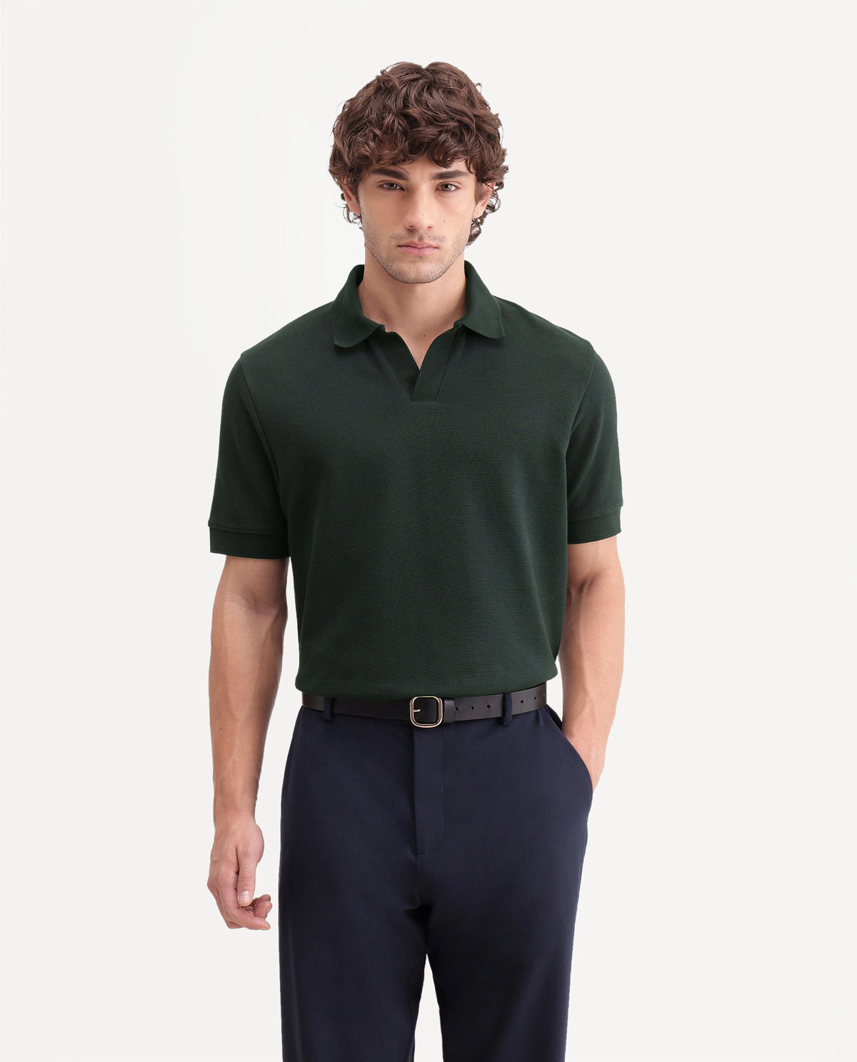 Rare Rabbit Men's Claws Dark Green Cotton Blend Jonny Collar Regular Plain Polo