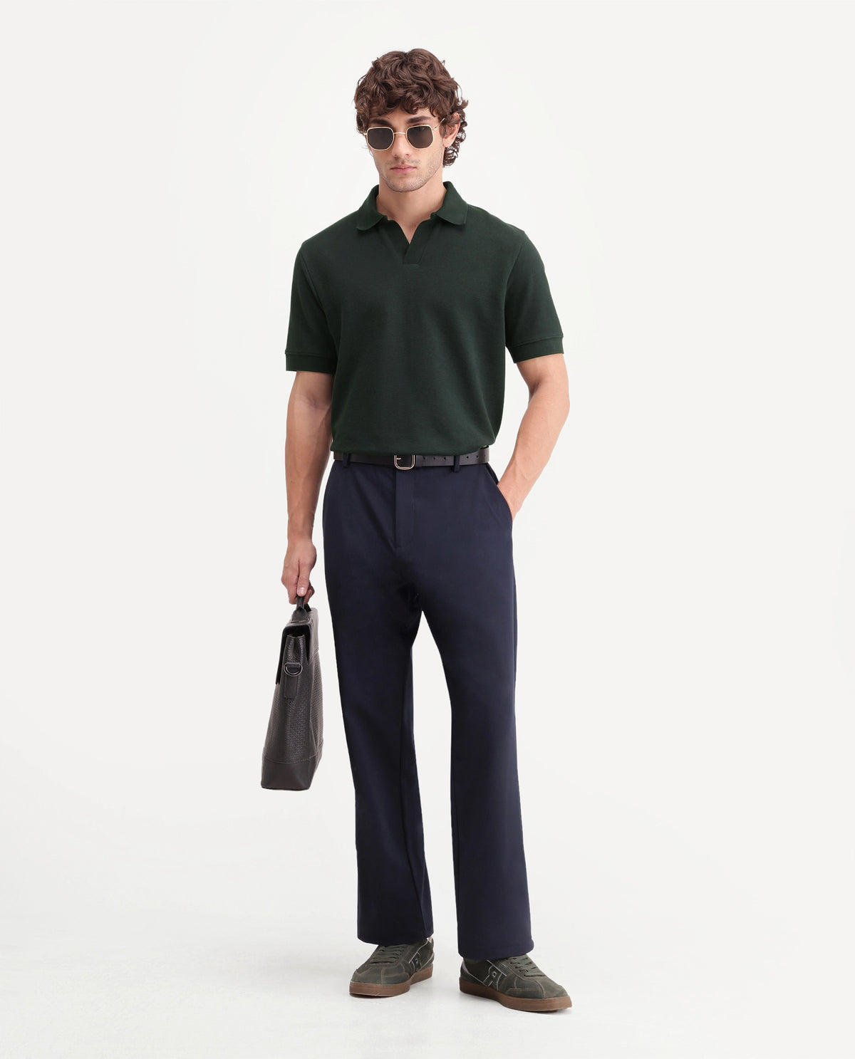 Rare Rabbit Men's Claws Dark Green Cotton Blend Jonny Collar Regular Plain Polo