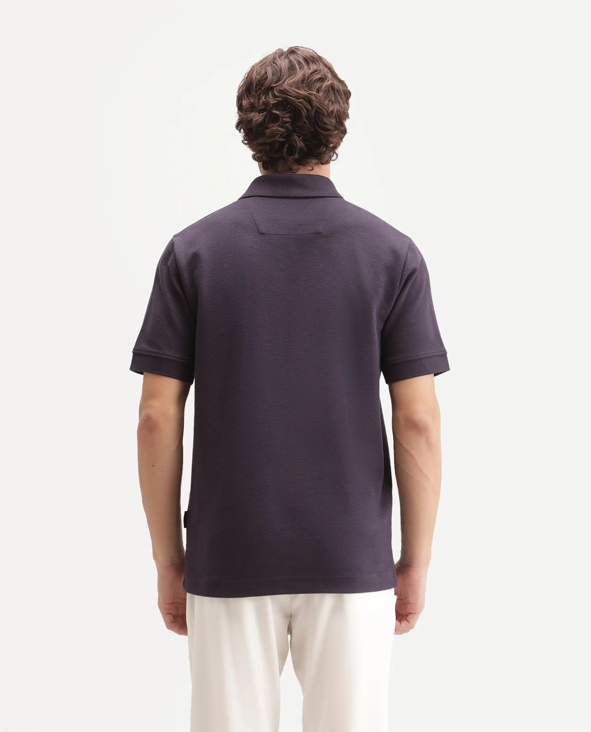 Rare Rabbit Men's Claws Dark Purple Cotton Blend Jonny Collar Regular Plain Polo