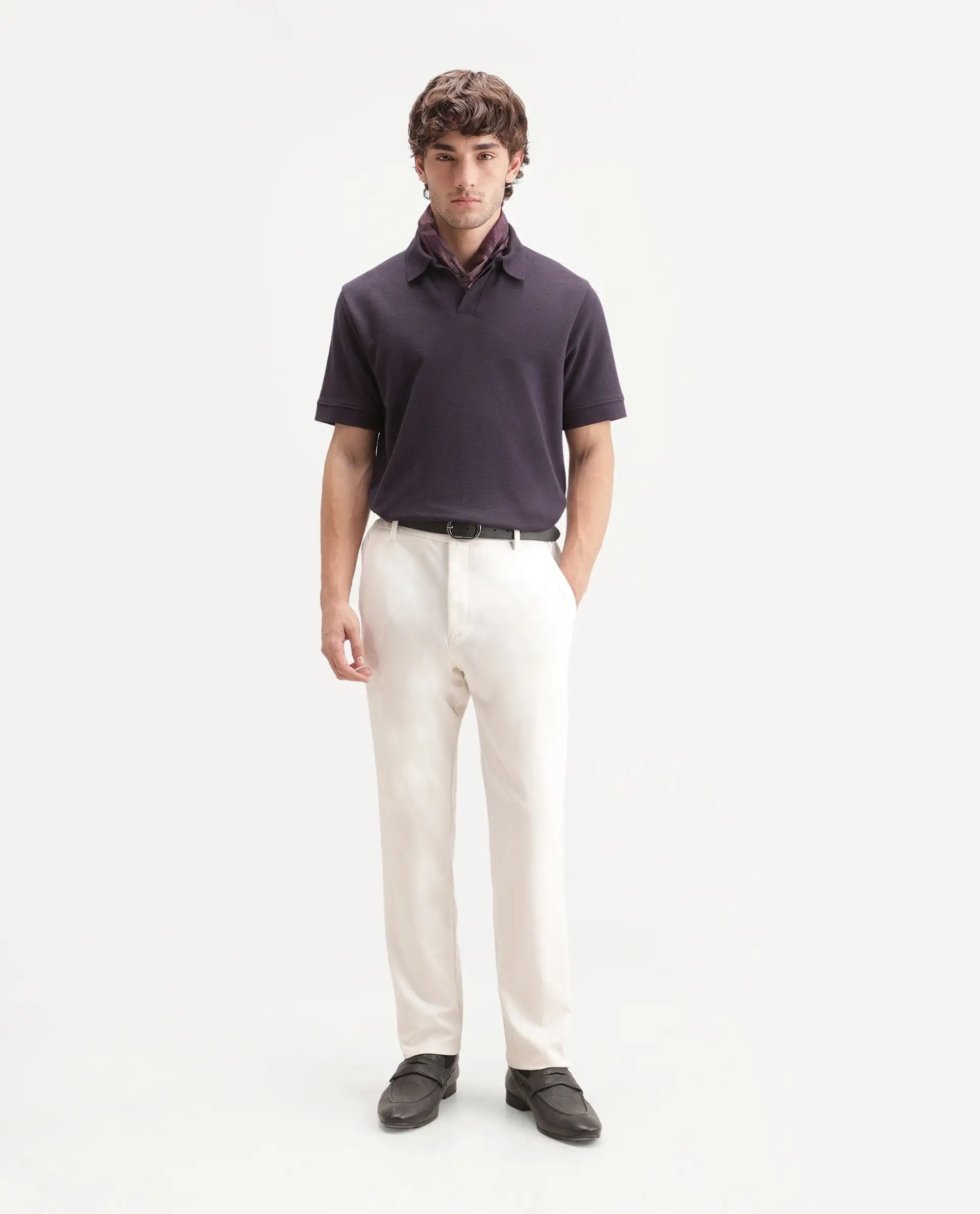 Rare Rabbit Men's Claws Dark Purple Cotton Blend Jonny Collar Regular Plain Polo