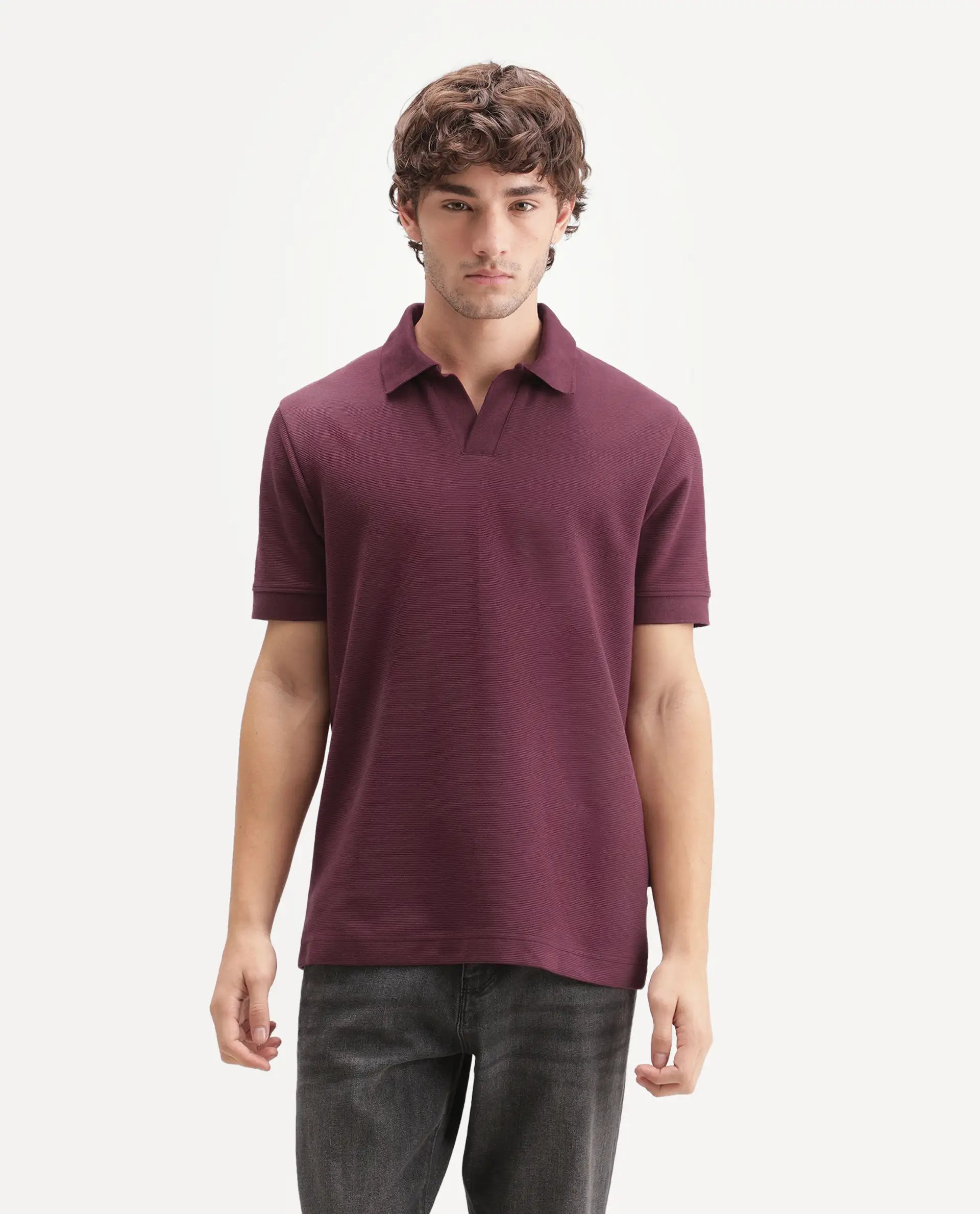 Rare Rabbit Men's Claws Primary Red Cotton Blend Jonny Collar Regular Plain Polo