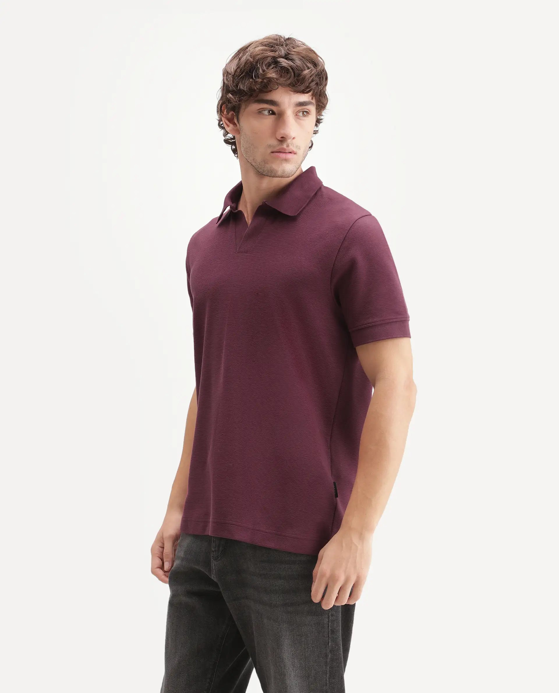 Rare Rabbit Men's Claws Primary Red Cotton Blend Jonny Collar Regular Plain Polo