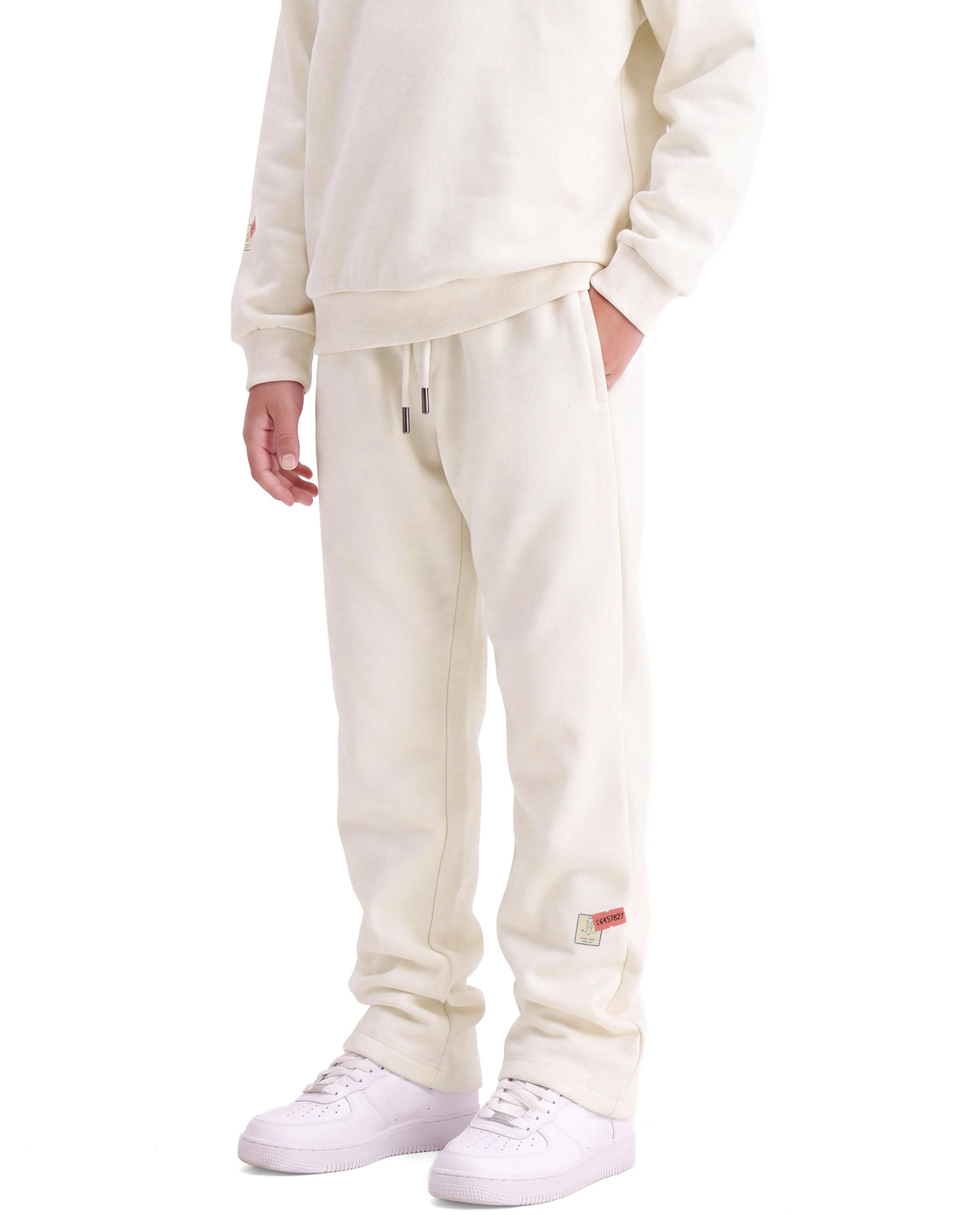Rare Ones Kids Silo-B Off White Cotton Blend Fabric Drawstring Closure Jogger Fit Sticker Print Track Pant