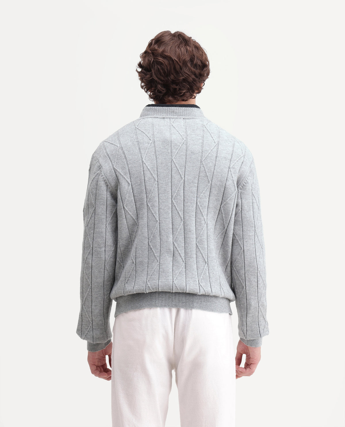 Rare Rabbit Men Byro Dusky Grey Acrylic Blend Crew Neck Plain Regular Textured Sweater