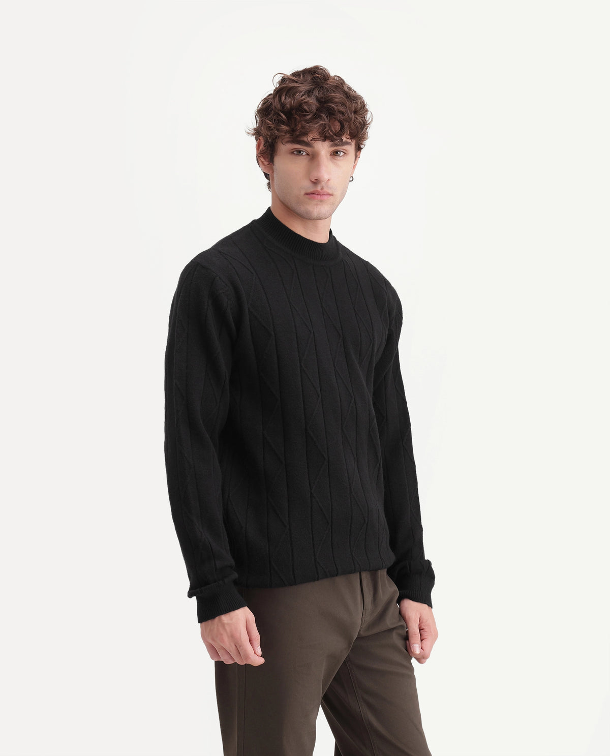 Rare Rabbit Men Byro Primary Black Acrylic Blend Crew Neck Plain Textured Sweater