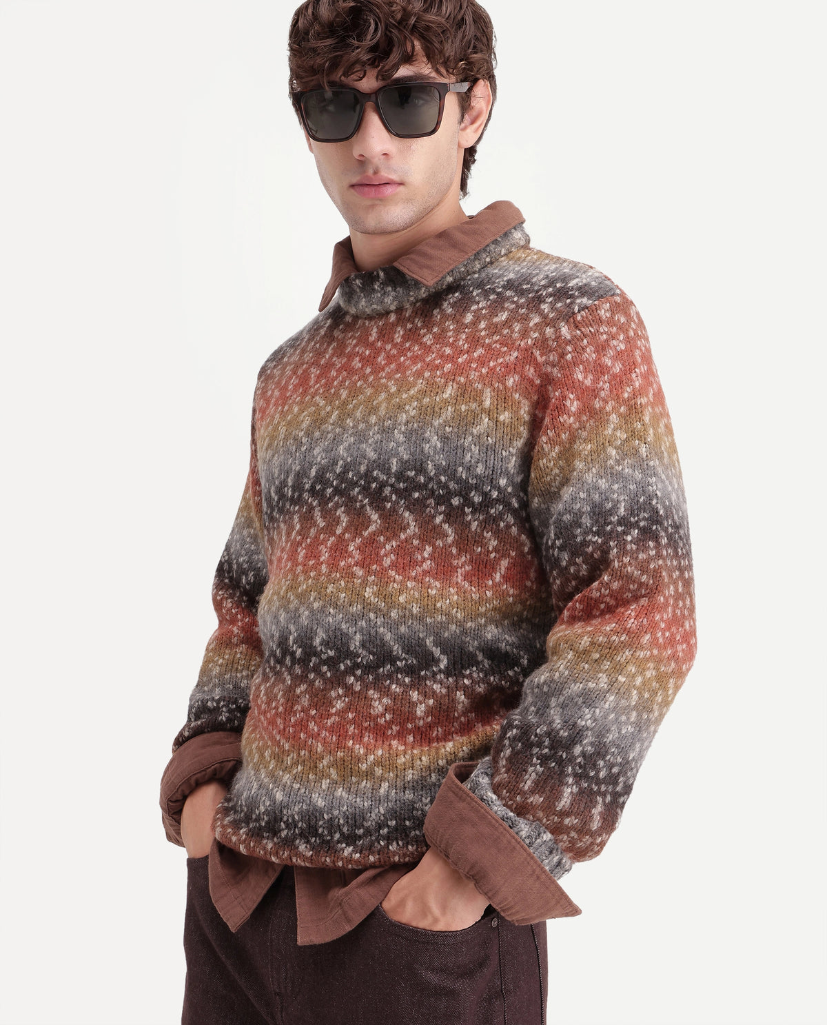 Rare Rabbit Men's Projekt Multi Acrylic Blend Crew Neck Regular Jacquard Sweater