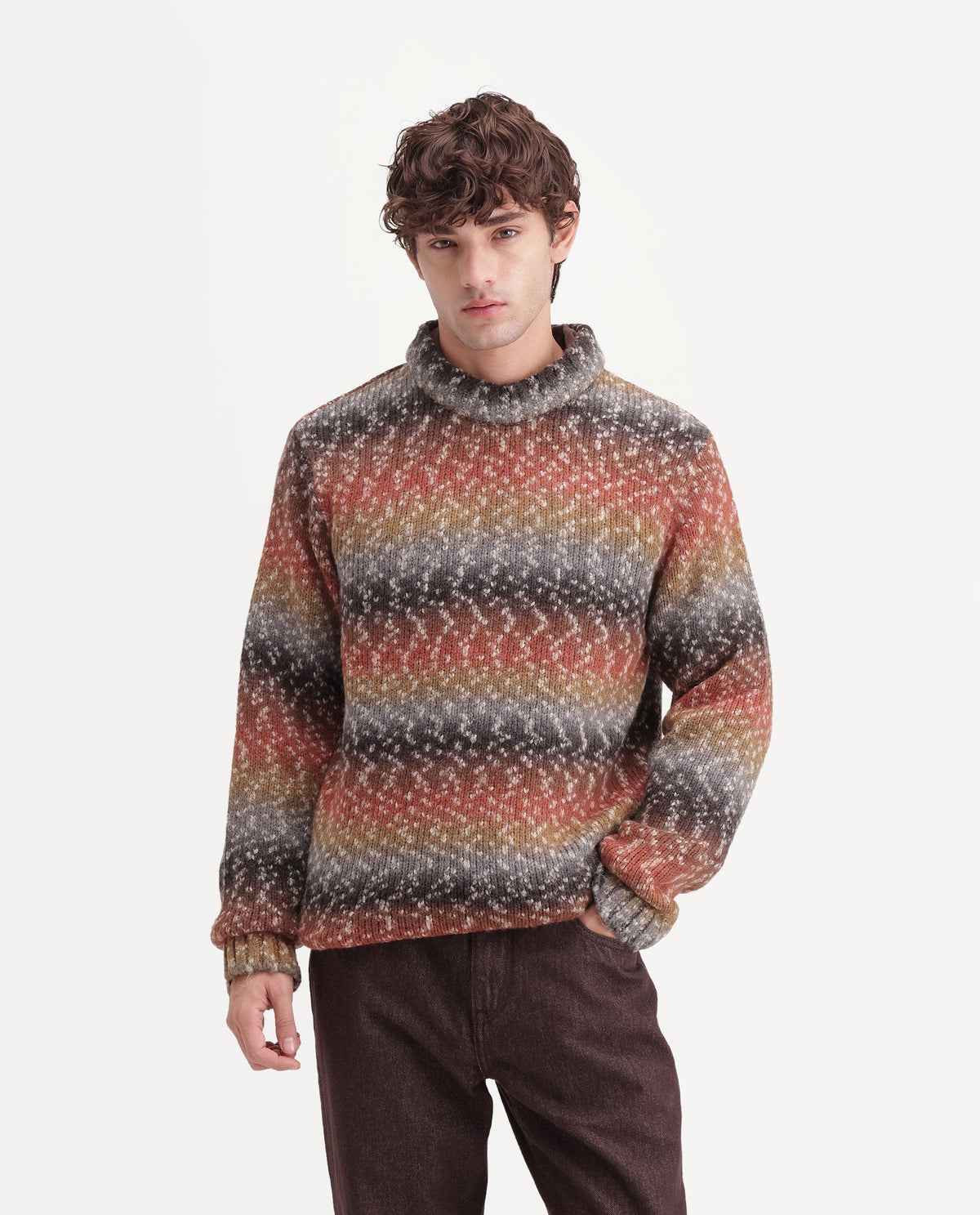 Rare Rabbit Men's Projekt Multi Acrylic Blend Crew Neck Regular Jacquard Sweater