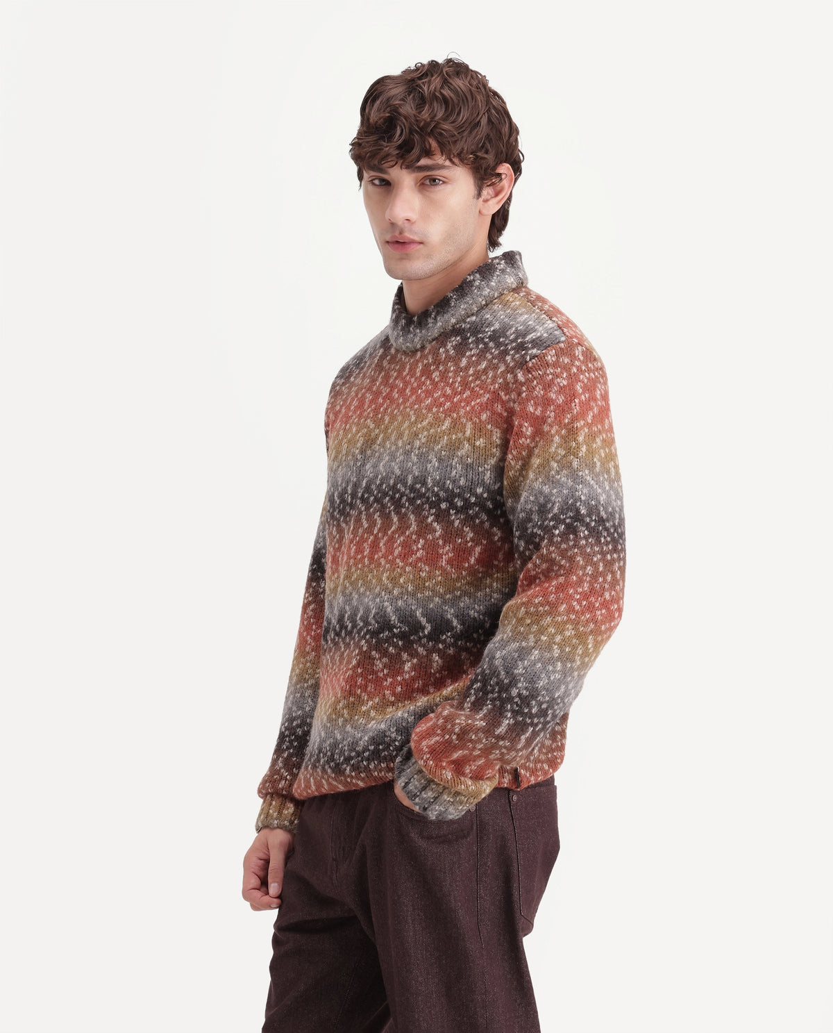 Rare Rabbit Men's Projekt Multi Acrylic Blend Crew Neck Regular Jacquard Sweater