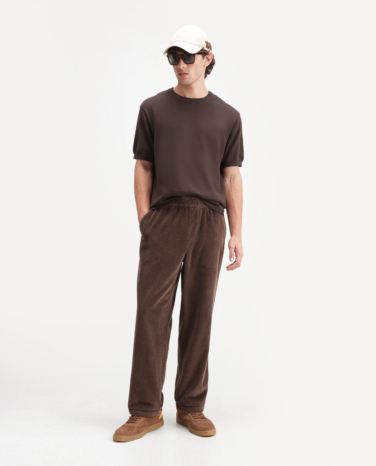 Rare Rabbit Men's  Erter Dark Brown Cotton Crew Neck Regular Plain T-Shirt