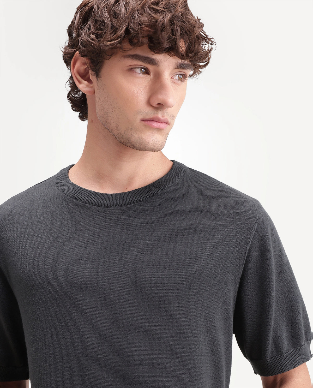 Rare Rabbit Men's  Erter Grey Cotton Crew Neck Regular Plain T-Shirt