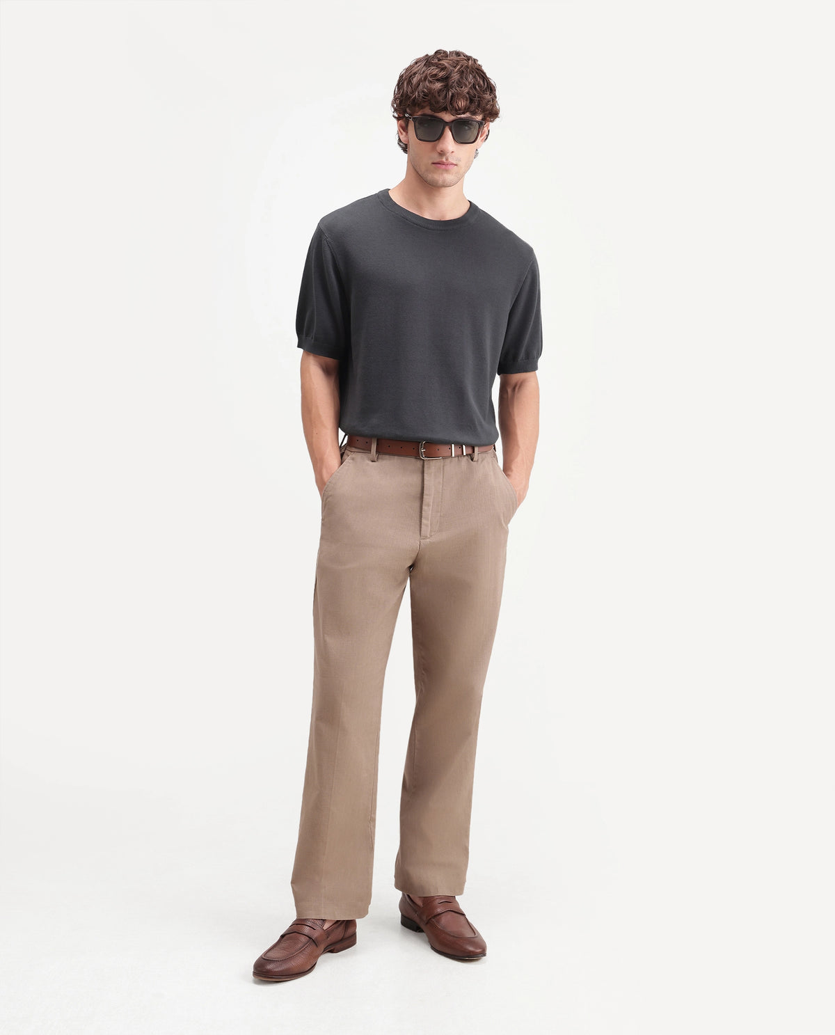 Rare Rabbit Men's  Erter Grey Cotton Crew Neck Regular Plain T-Shirt