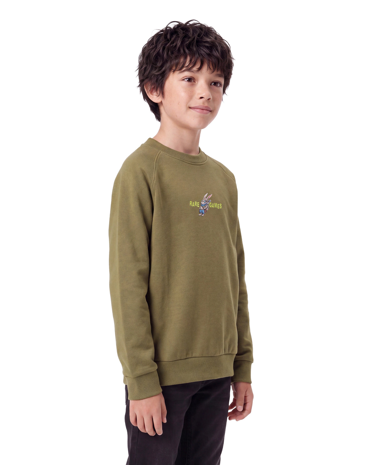 Rare Ones Kids Consi Olive Cotton Blend Fabric Crew Neck Pull-On Closure Regular Fit Digital Print Sweatshirt