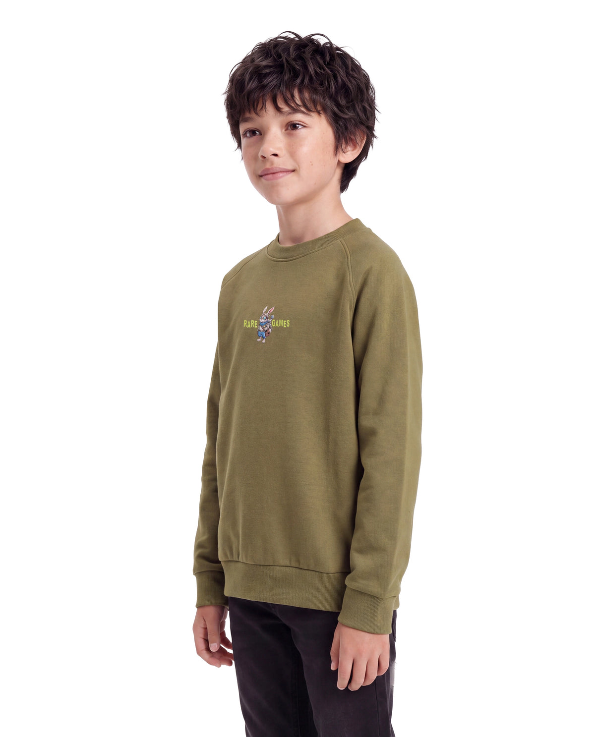 Rare Ones Kids Consi Olive Cotton Blend Fabric Crew Neck Pull-On Closure Regular Fit Digital Print Sweatshirt