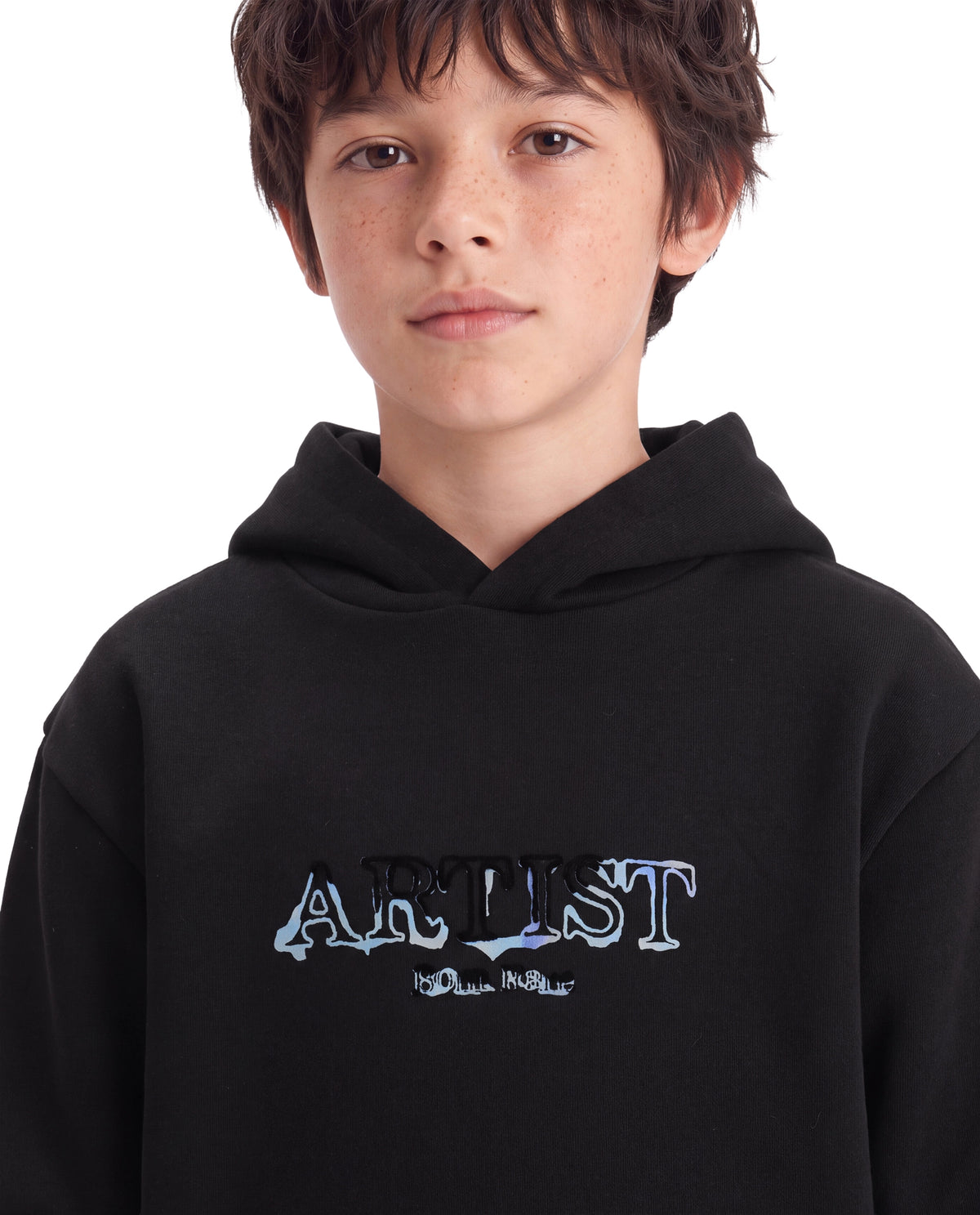Rare Ones Kids Blane Black Cotton Blend Fabric Hooded Pull-On Closure Oversized Fit Flock Print Sweatshirt