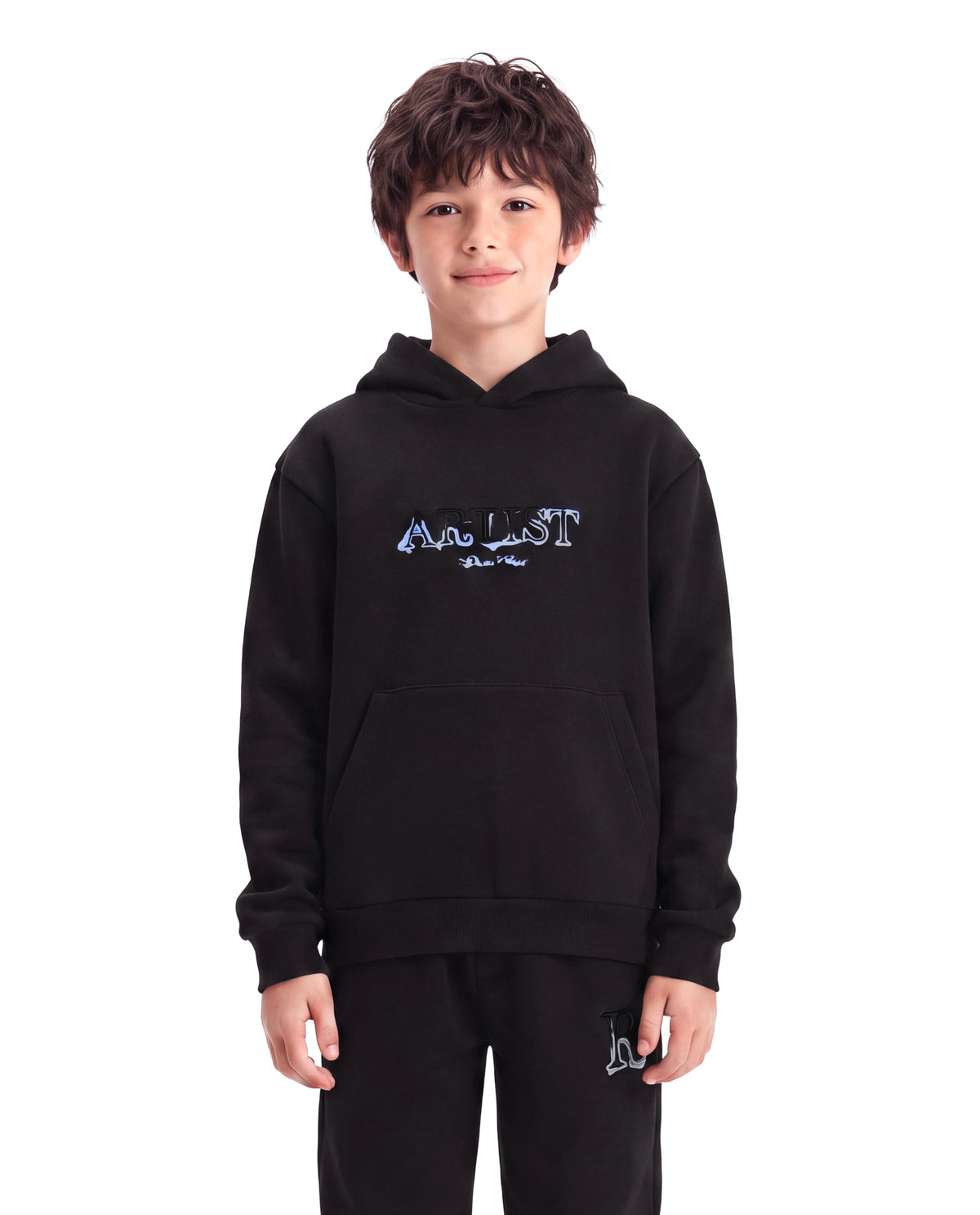 Rare Ones Kids Blane Black Cotton Blend Fabric Hooded Pull-On Closure Oversized Fit Flock Print Sweatshirt
