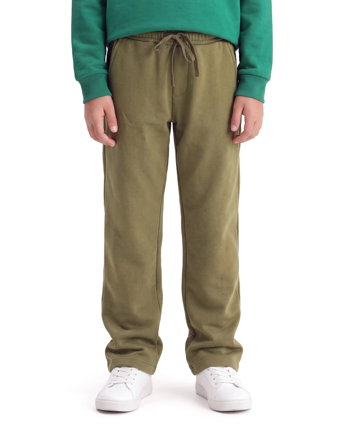 Rare Ones Kids Consi-B Olive Cotton Blend Fabric Drawstring Closure Straight Fit Plain Track Pant