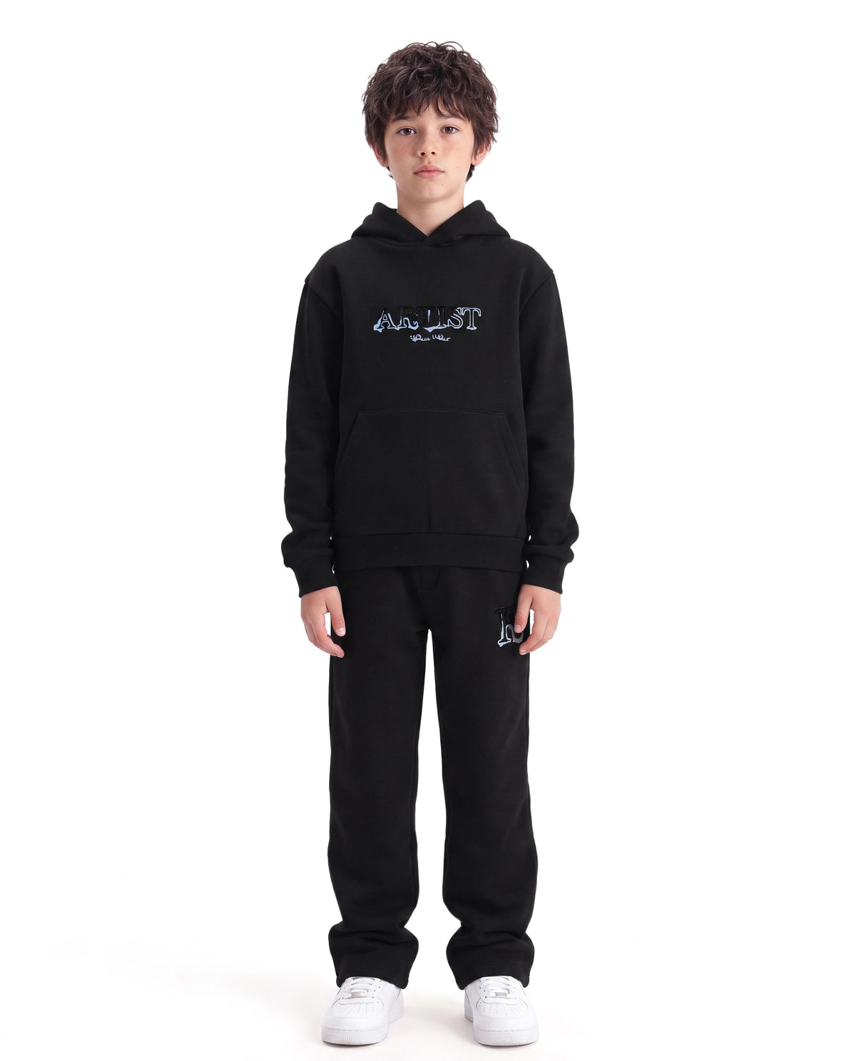 Rare Ones Kids Blane-B Black Cotton Blend Fabric Drawstring Closure Straight Fit Flock Print Track Pant