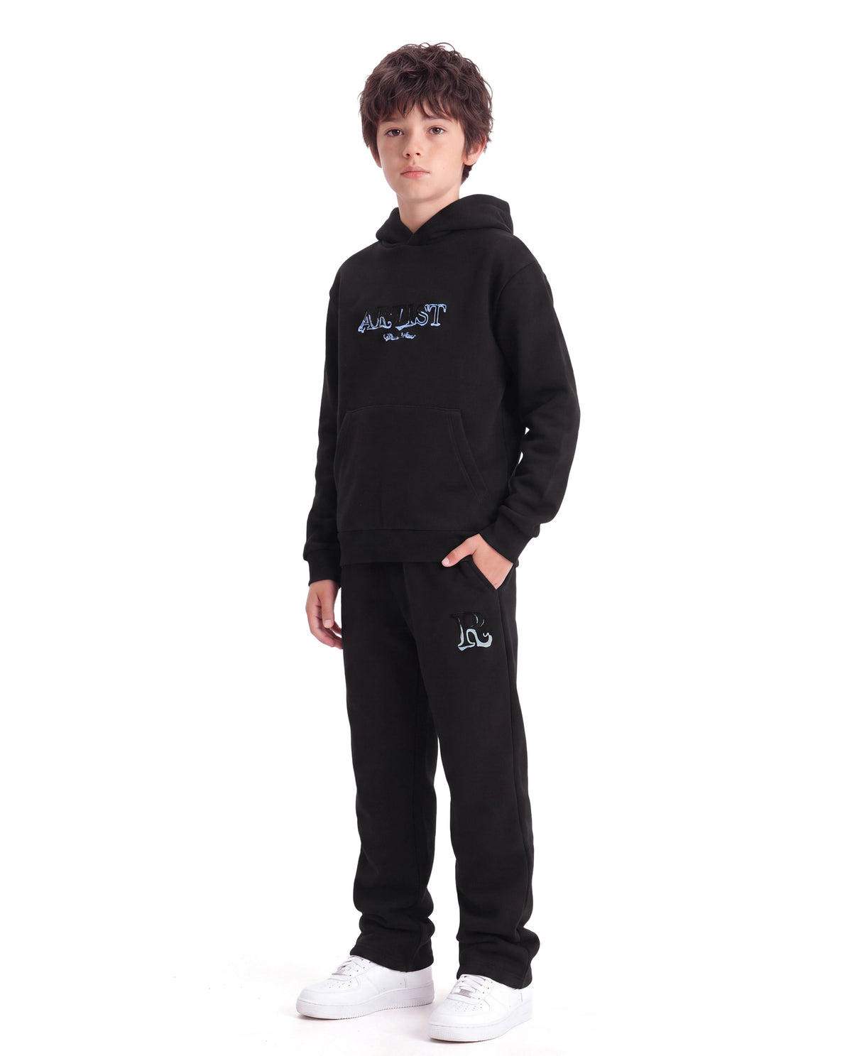 Rare Ones Kids Blane-B Black Cotton Blend Fabric Drawstring Closure Straight Fit Flock Print Track Pant